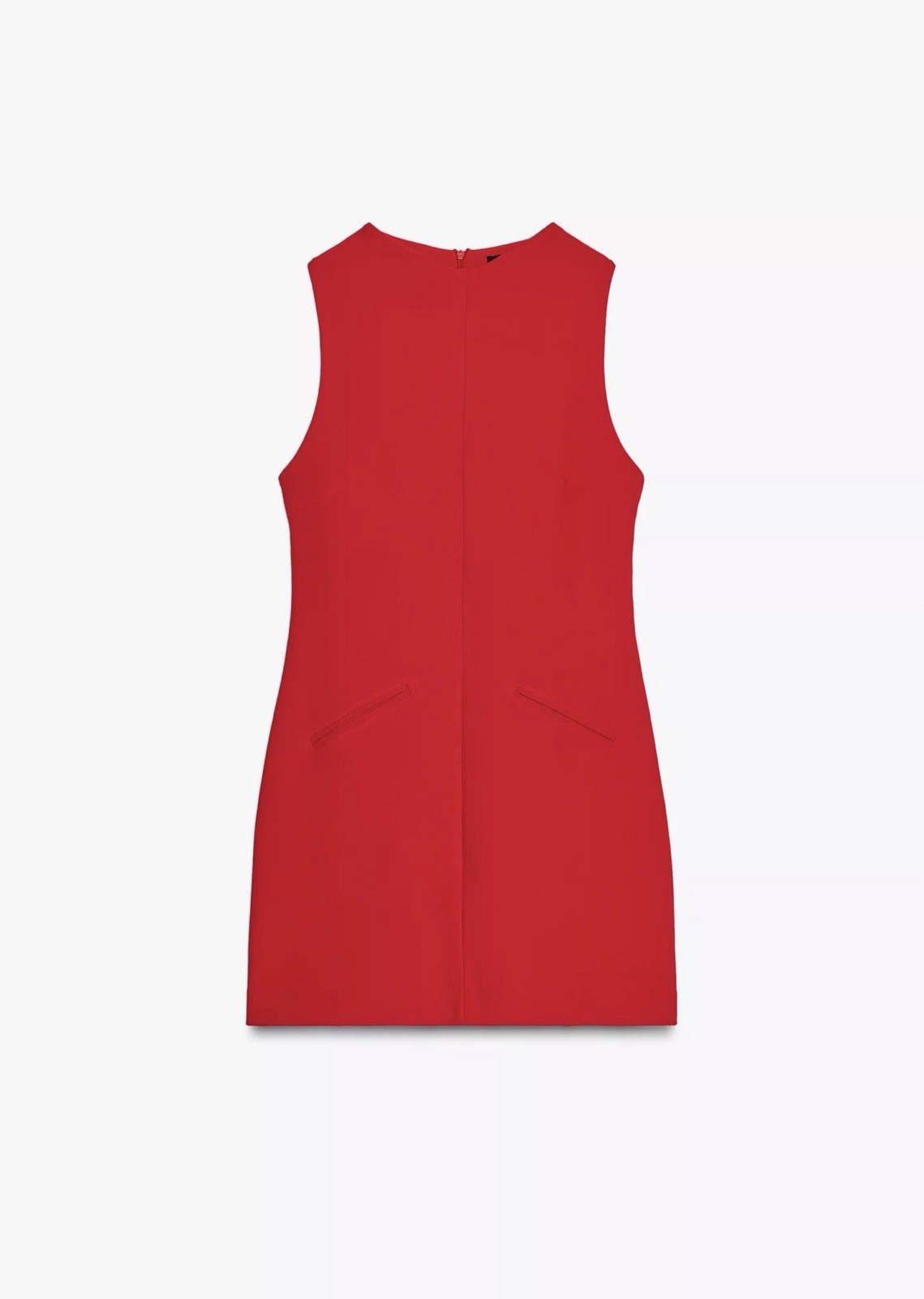 Zara Red Sleeveless Shift Dress Mini Sheath Pockets Round Neck Size M Used Once
