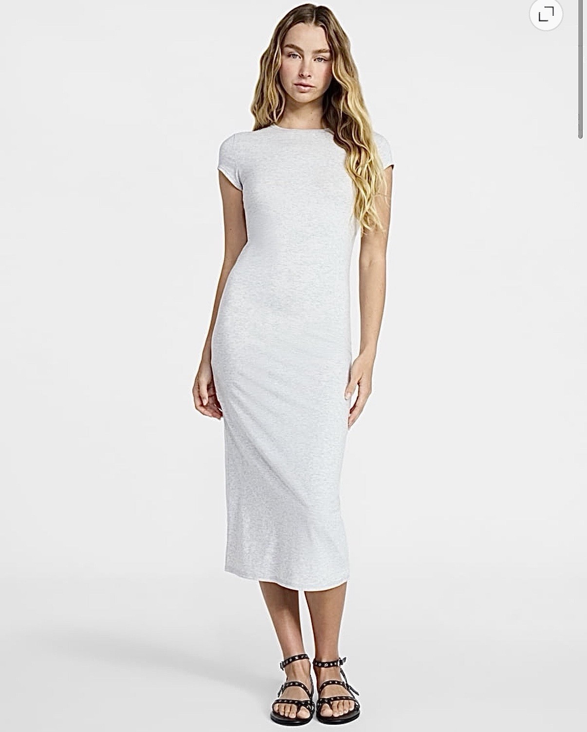 No Boundaries Silver Heather Knit Bodycon Midi Dress Crew Neck Cap Sleeve L