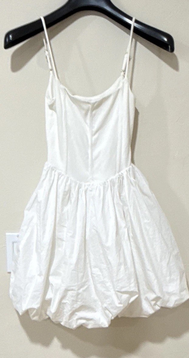 Lush Off-White Ribbed Sleeveless Dress XS Adjustable Straps Ruffle Zip