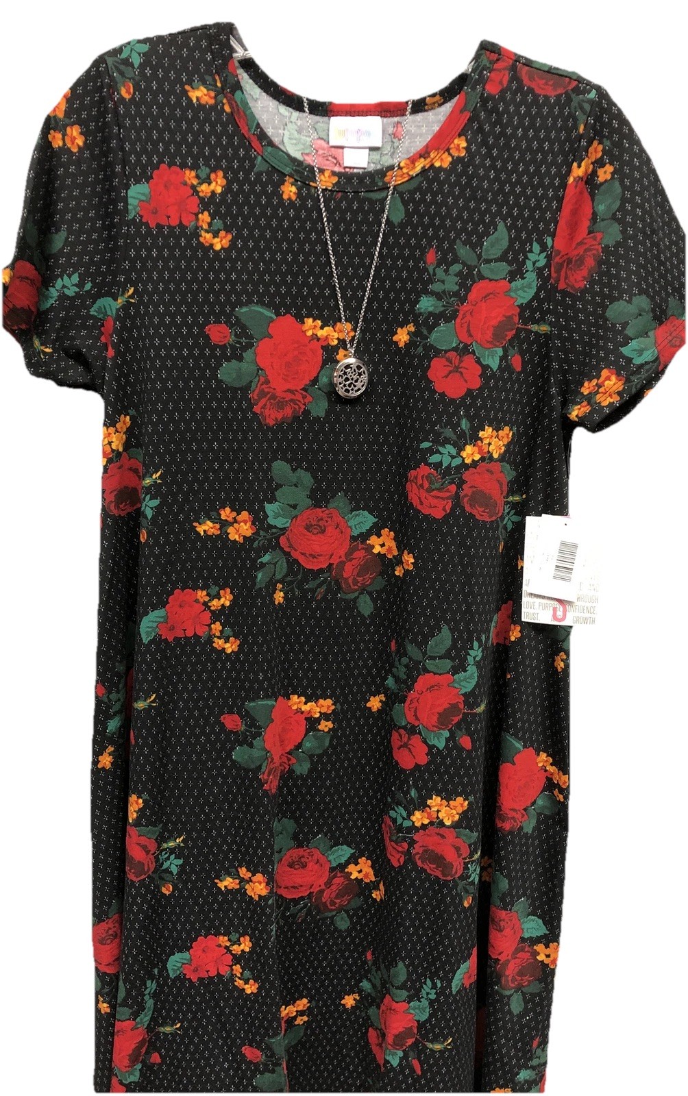 NWT Stunning LuLaRoe Small Black Red Green Orange Floral Carly Swing Dress