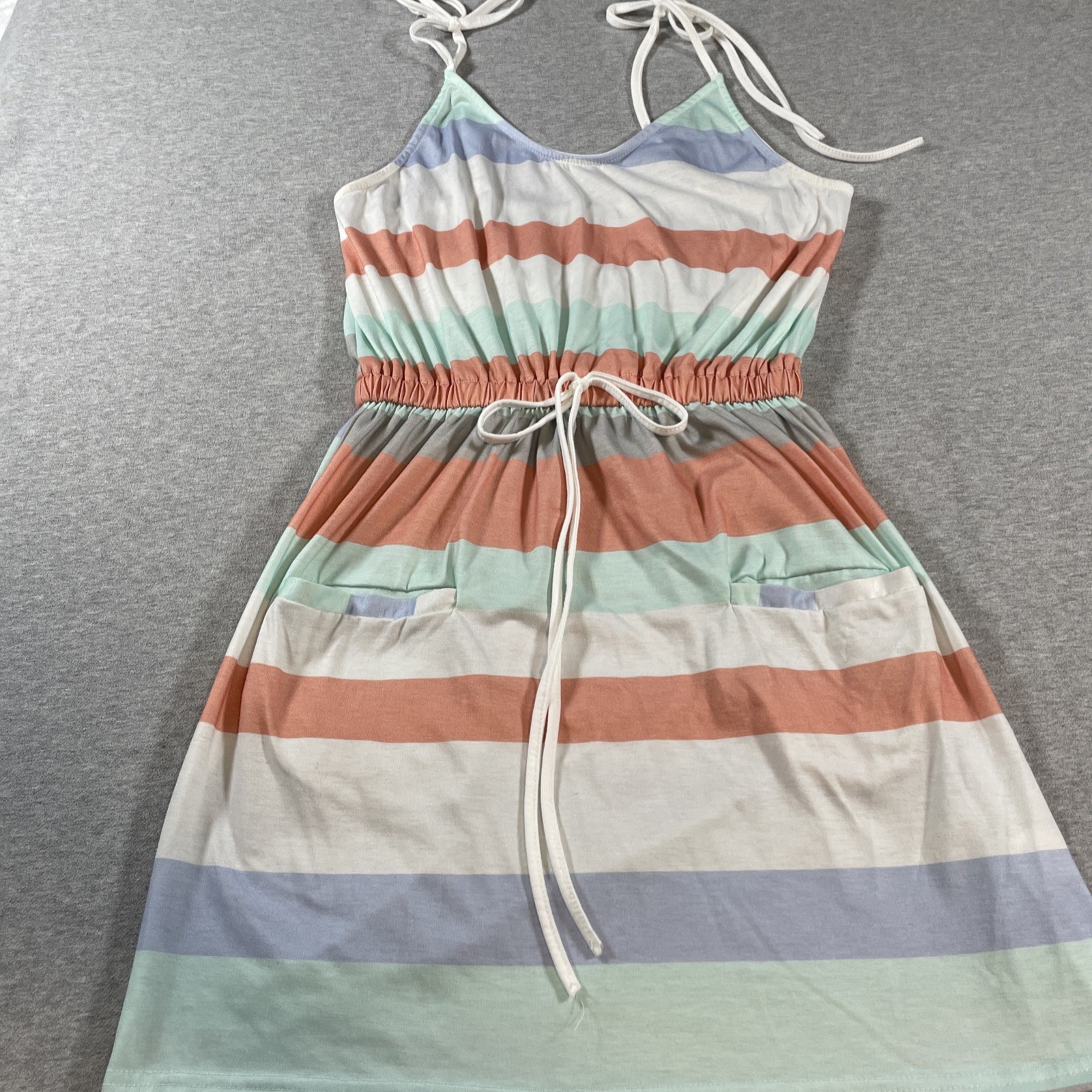 Women’s Summer Dress Multicolored W/ Pockets Elastic Waist Lightweight