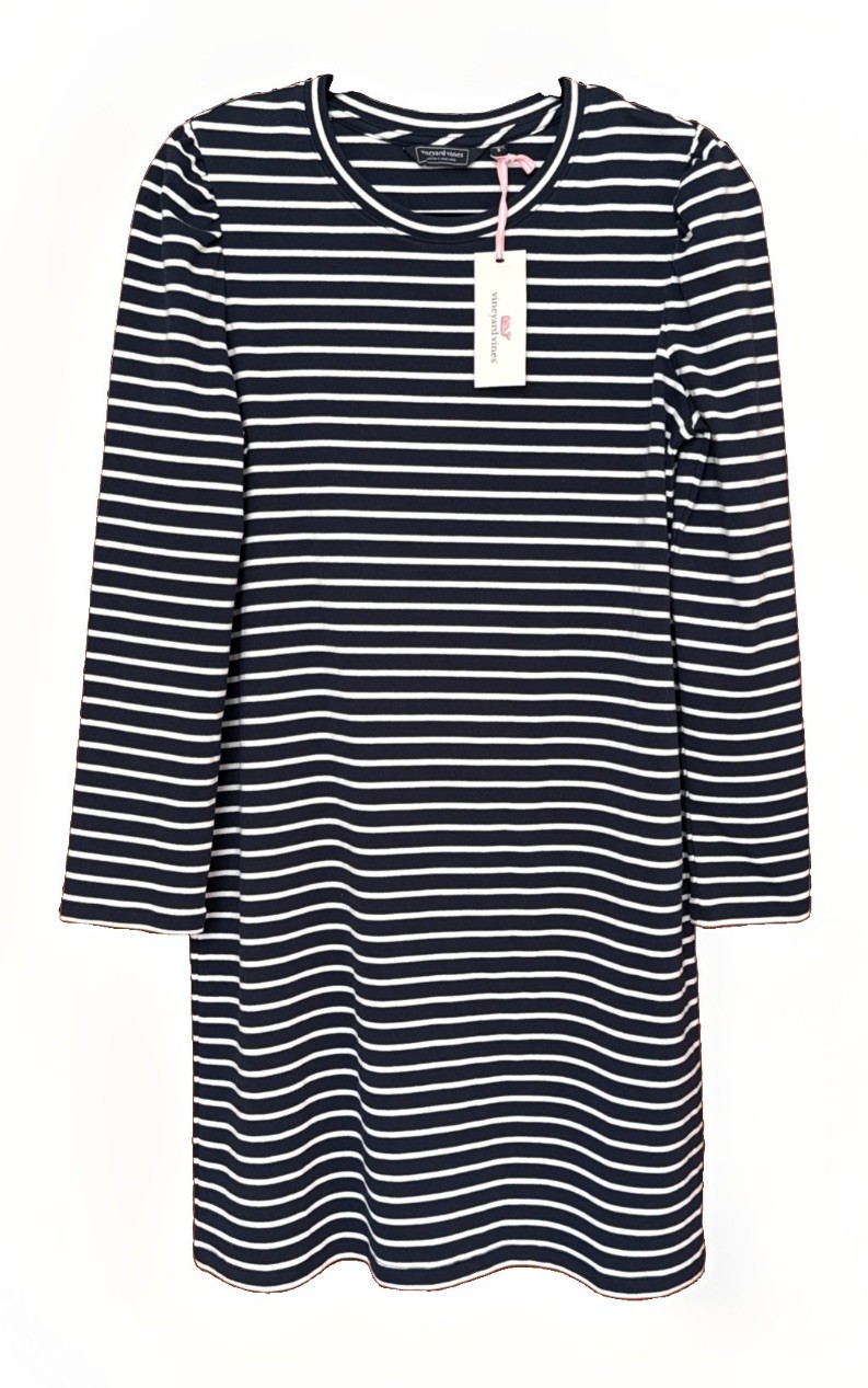 NWT Vineyard Vines Puff Sleeve Dress “Bay Stripe Navy” Size S,