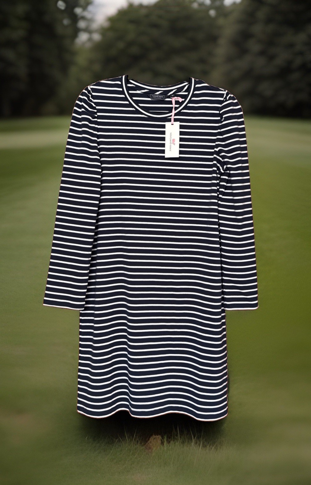 NWT Vineyard Vines Puff Sleeve Dress “Bay Stripe Navy” Size S,