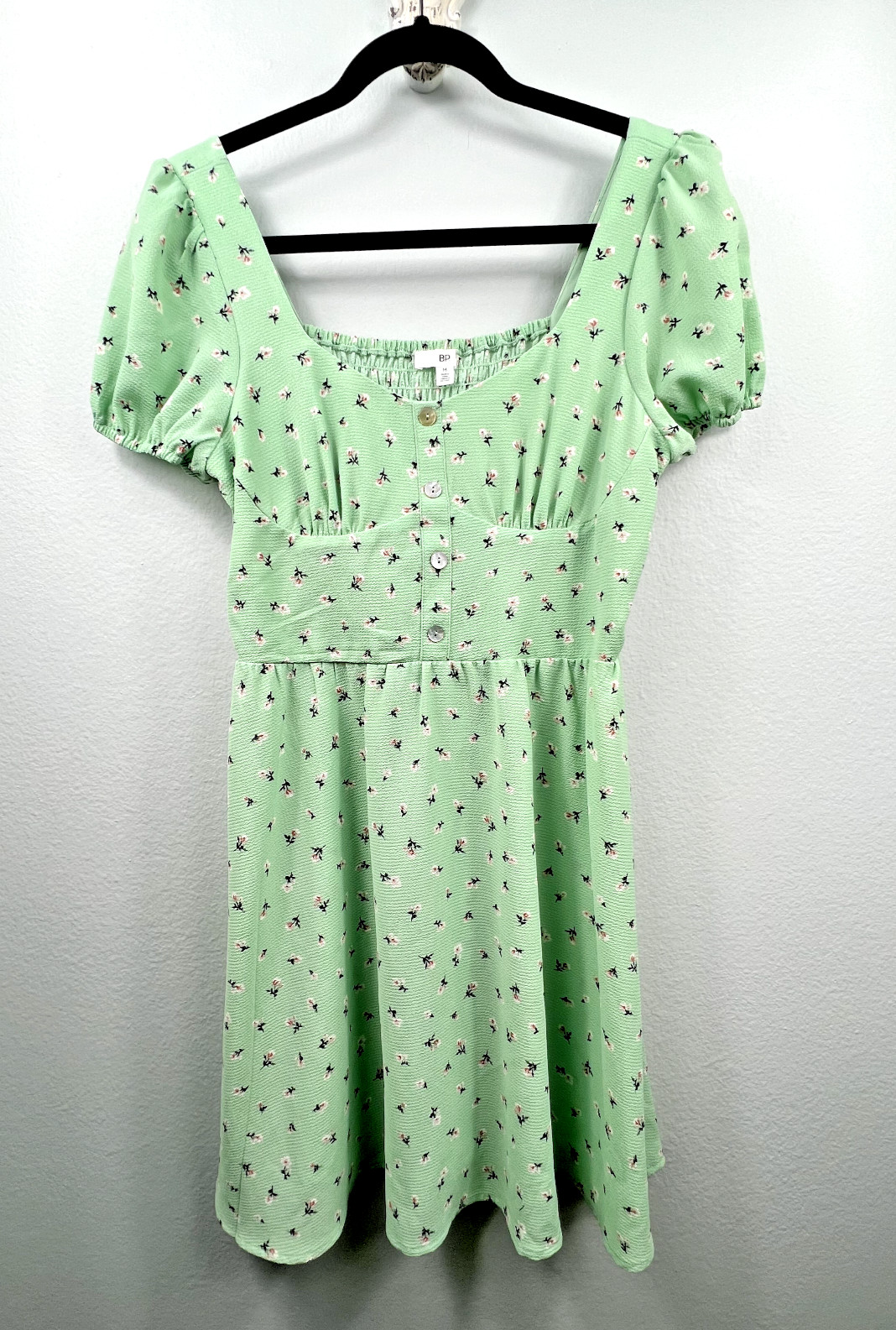 BP. Nordstrom Short Sleeve Floral Dress Green Pale Jade Medium Romantic