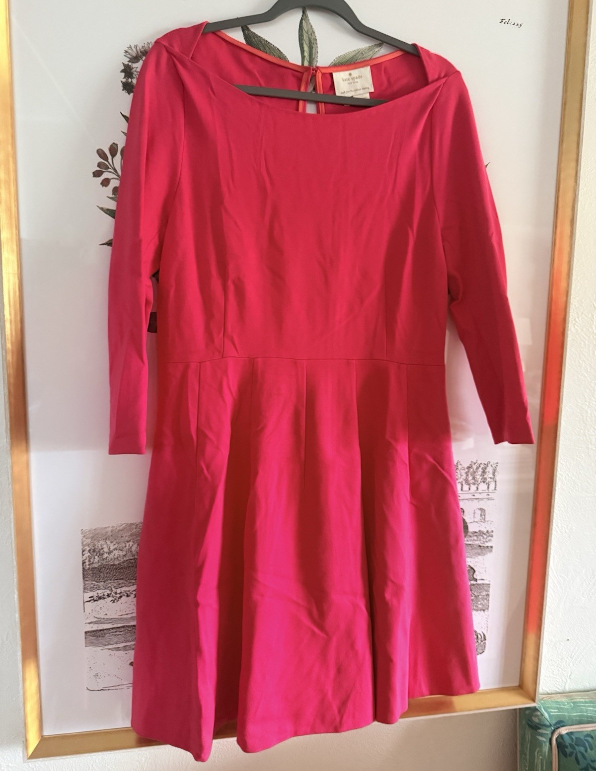 kate spade new york Pink Solid Fit & Flare Boat Neck 3/4 Sleeve Dress 12