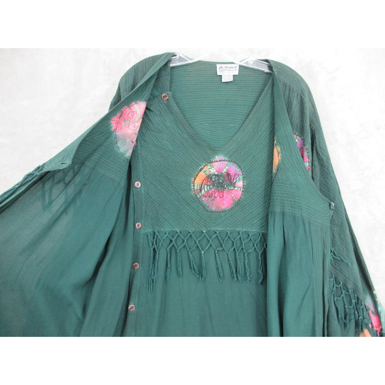 Vintage Raiment Fashions Dress Womens One Size Fringe Tie Dye Lagenlook Artsy