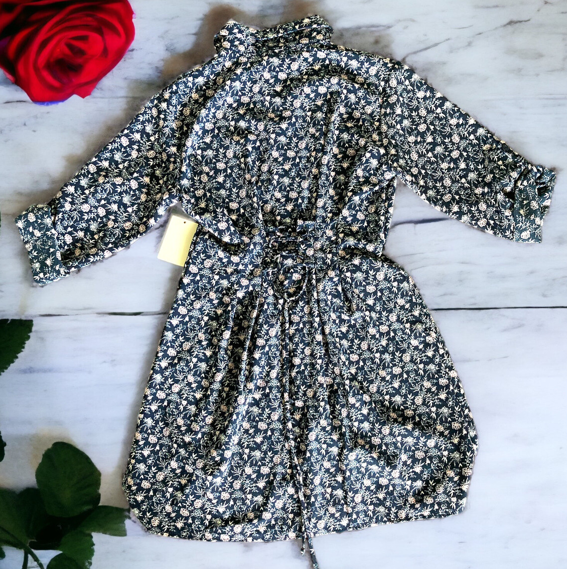 Womens Medium Pie in the Sky Shirt Dress Button Front Floral Navy Pink New NWT
