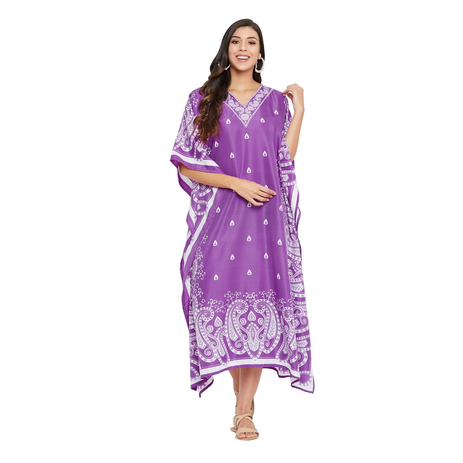 Plus Size Womens Kaftan Paisley Dress Ladies Summer Beach Casual Loose Sundress