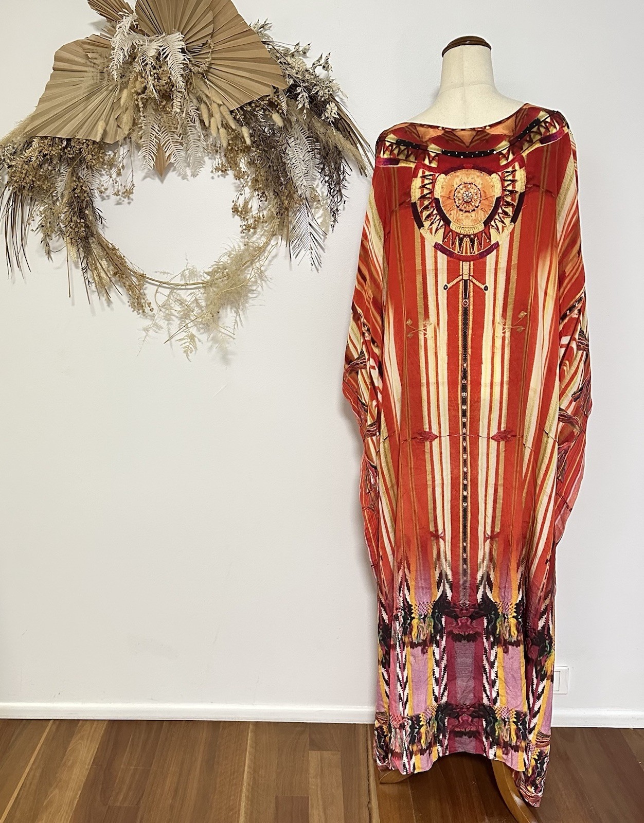 CAMILLA Arrows of the Loom Silk Kaftan Maxi Dress Round Neck Vintage One Size