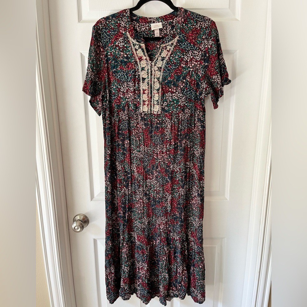 Knox Rose Floral Maxi Dress with Embroidered Yoke – Red, Green, Black
