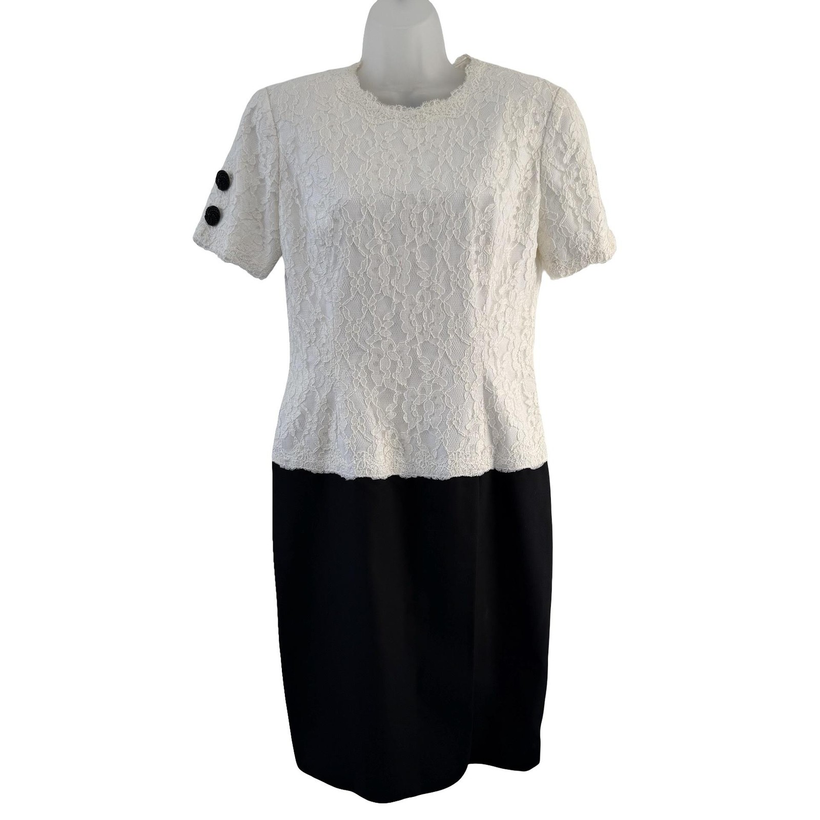 Vintage Bill Blass Evening Dress Womens 10 White Lace Black Bow Open Back 90s