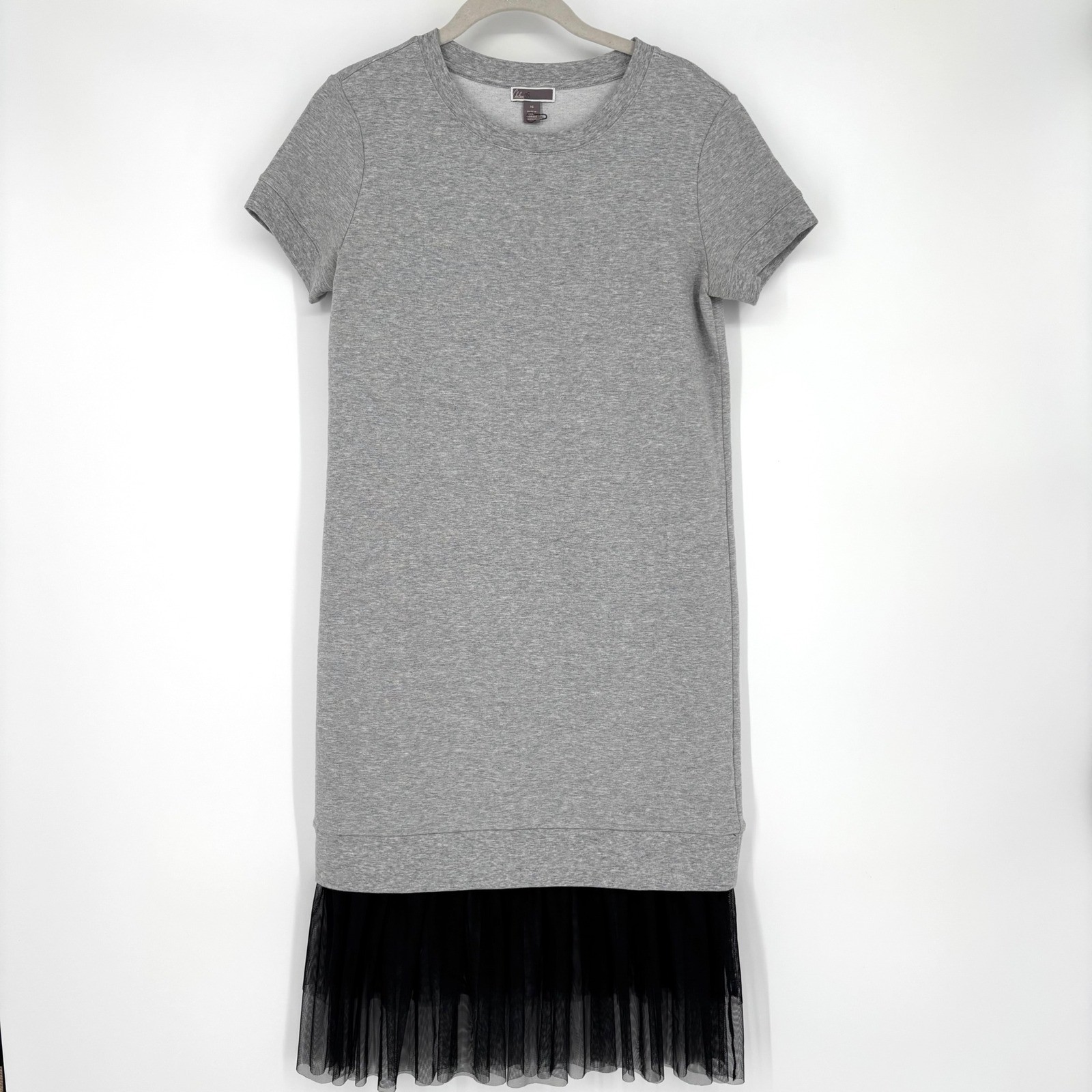 NWOT Chelsea 28 Ruffle Hem Midi Dress Sz XS Black Tulle Gray Knit