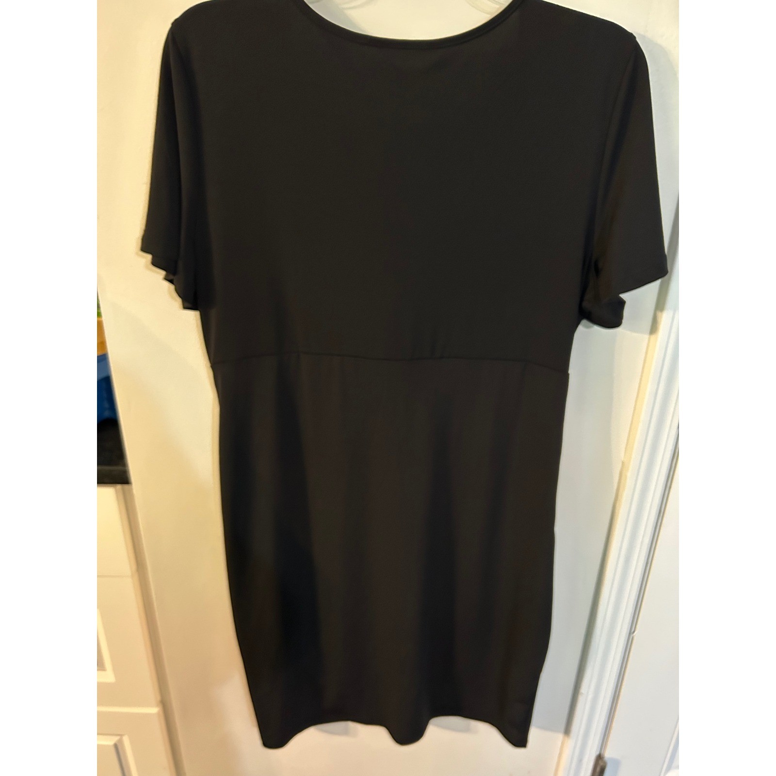 SHEIN CURVE Black V-Neck Faux Wrap Tulip Hem Dress 2XL Plus Size Short Sleeve
