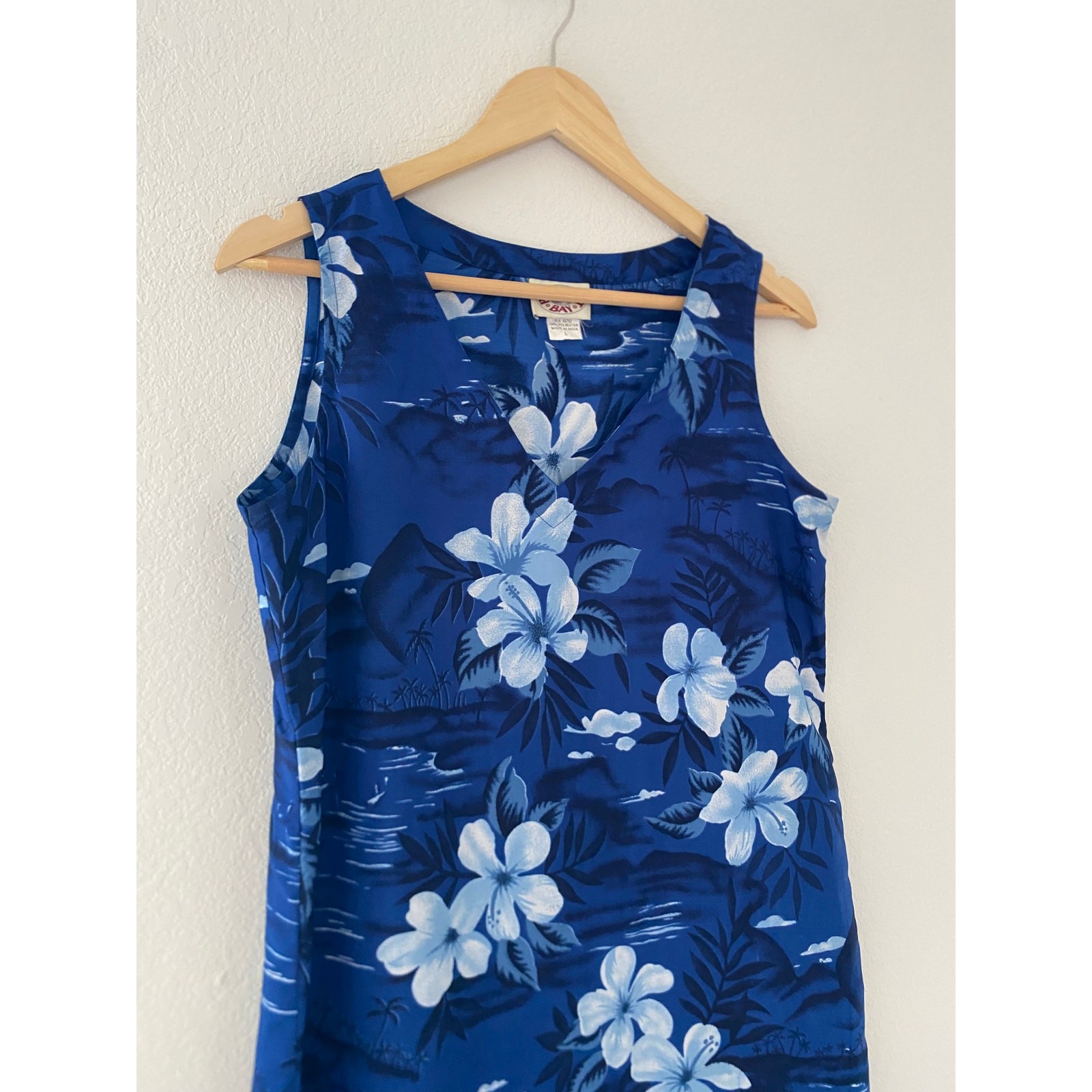 Vintage Peppermint Bay Blue Hawaiian Tropical Floral Mini Dress Size L