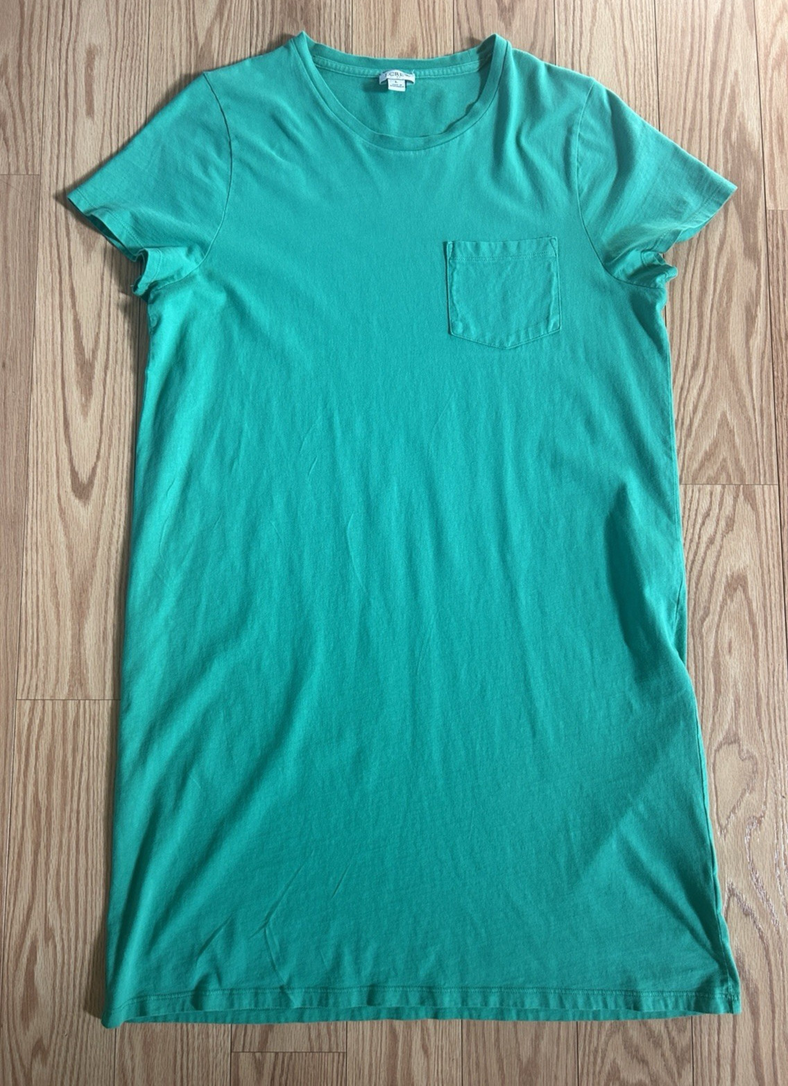 EUC!! J. CREW Pocket T Shirt Dress LARGE Green 100% Cotton Lightweight Casual