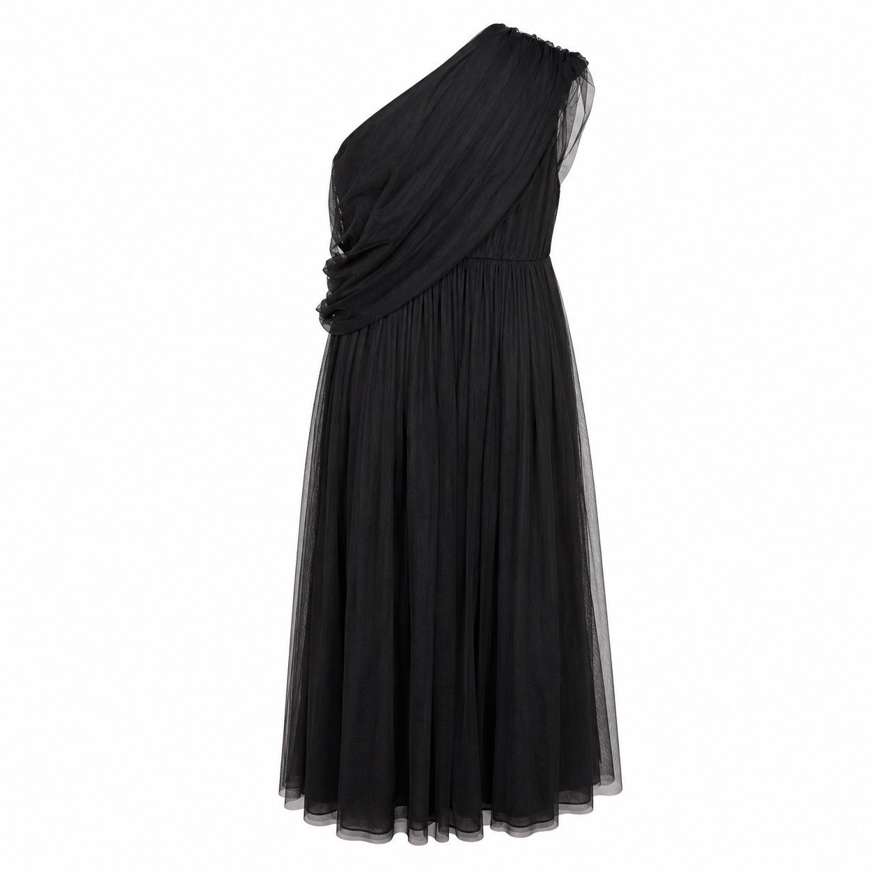 ASOS Curve Black One-Shoulder Tulle Full Length Dress Size 26 Evening Gown NWT