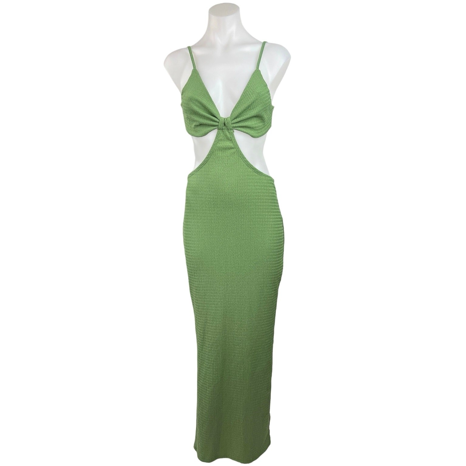 SHEIN Green Cut-Out Ruched Spaghetti Strap Slit Hem Maxi Sexy Bodycon Dress 6