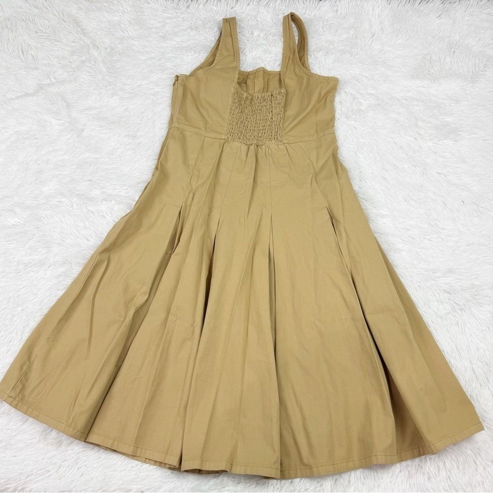 J Crew size 8 sleeveless square neck Pleated A-line chino dress in honey brown