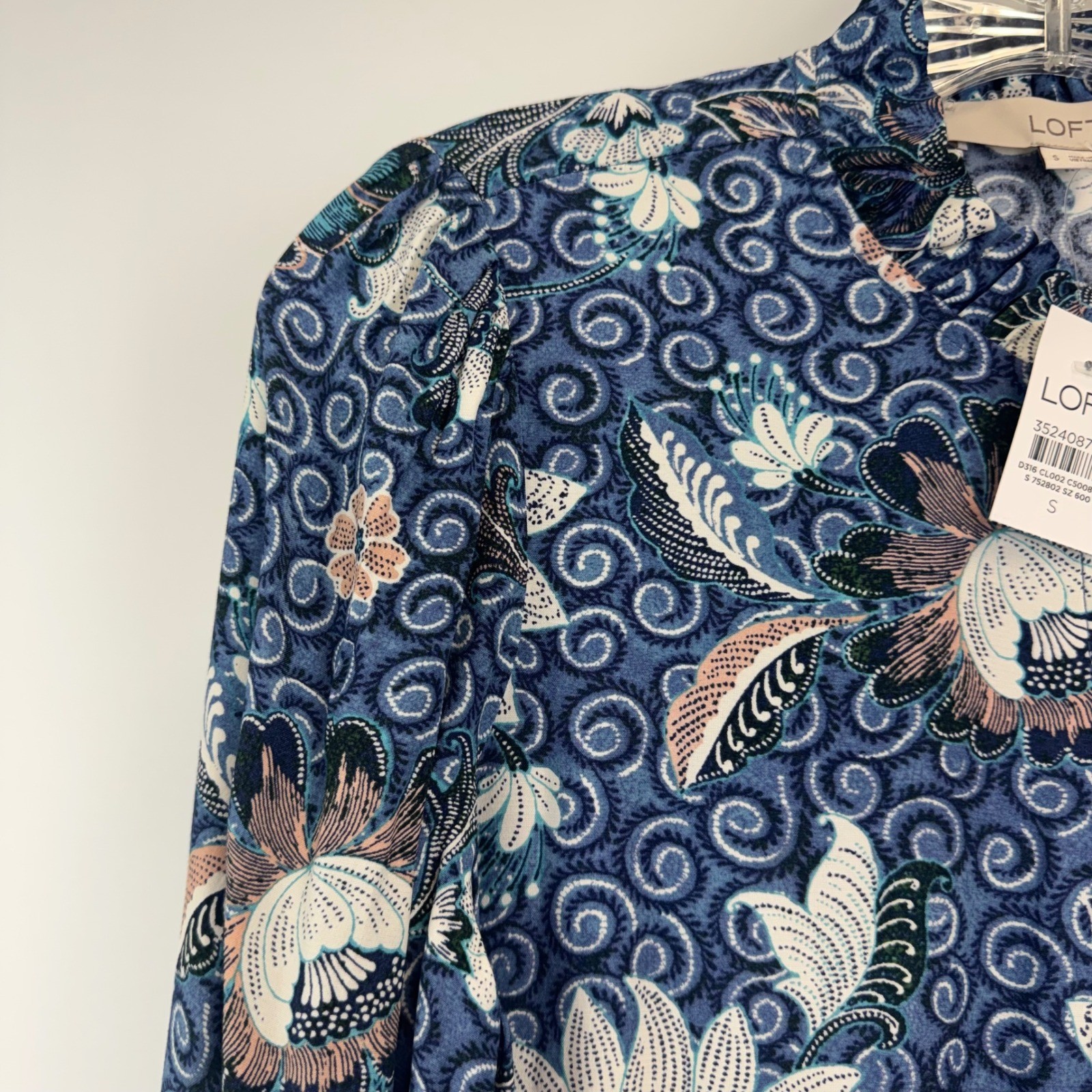 Loft Blue Floral Batik Tiered Midi Shirt Dress Long Sleeve Ruffle Womens S NWT