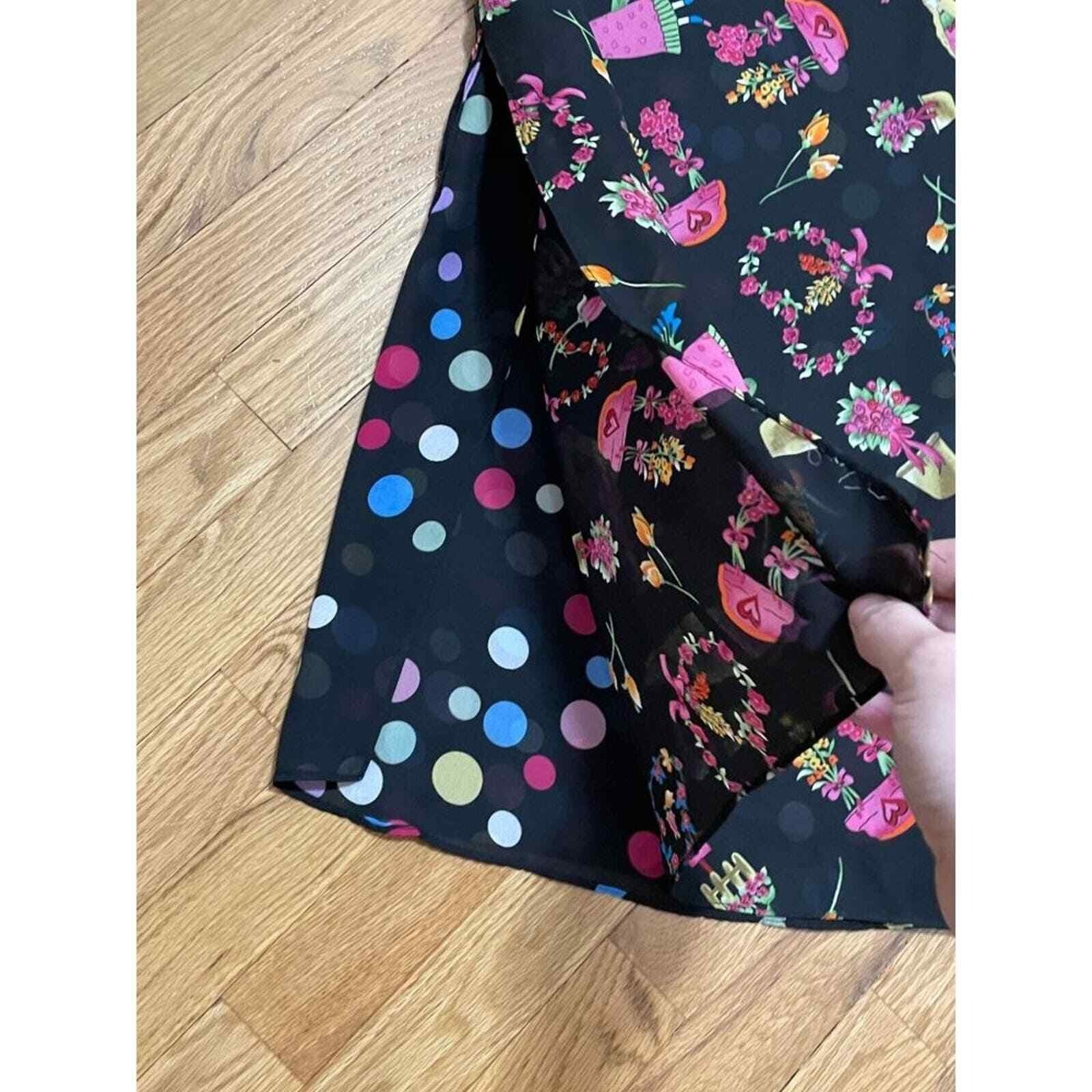 Novelty Print Vtg Reversible Maxi Shift Dress Sleeveless Black Floral & Polkadot