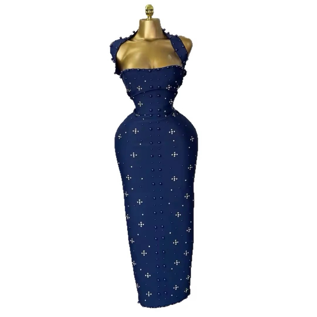 Vintage Cross-border Dress For Women Color: Blue Size Large