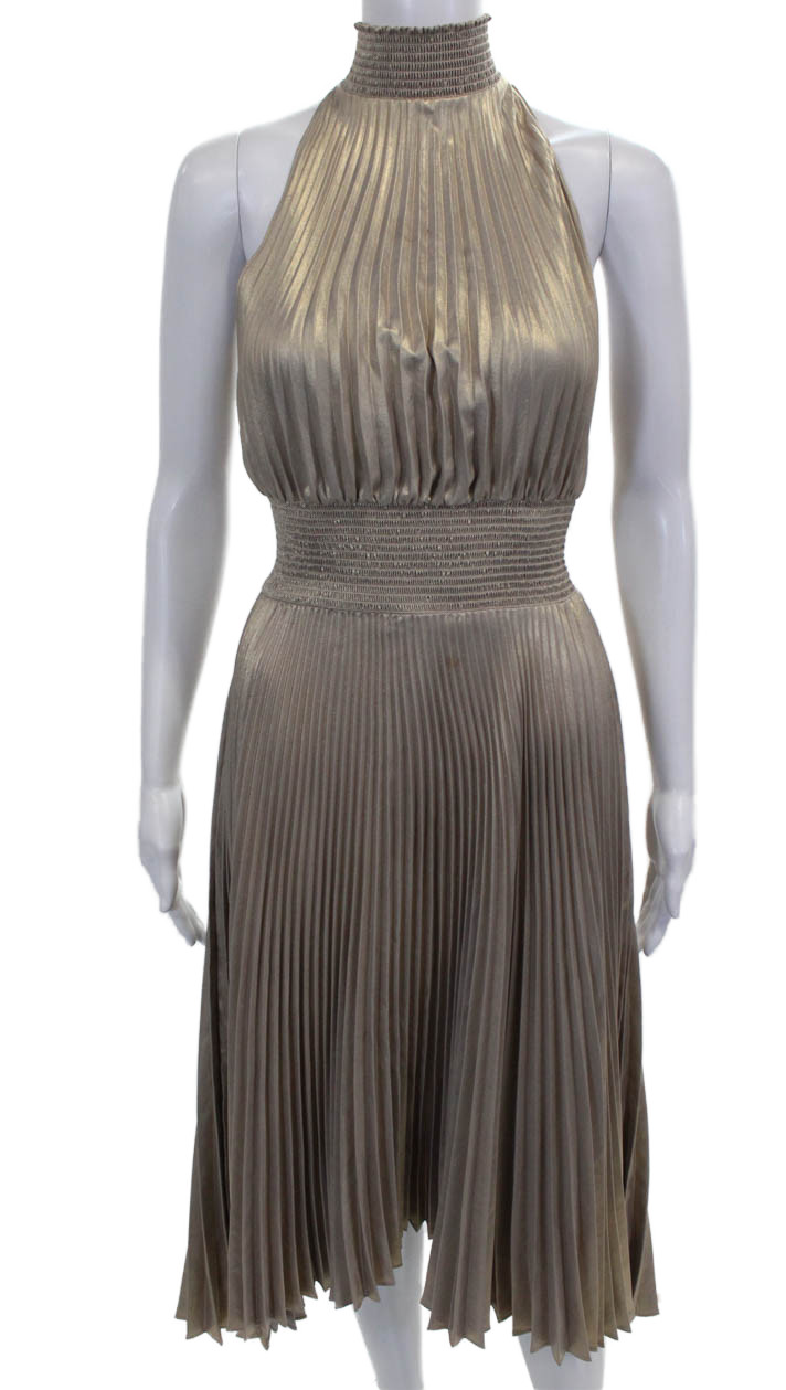 A.L.C. Womens A-Line Halter Mid-Calf Sleeveless Gold Dress Size 2
