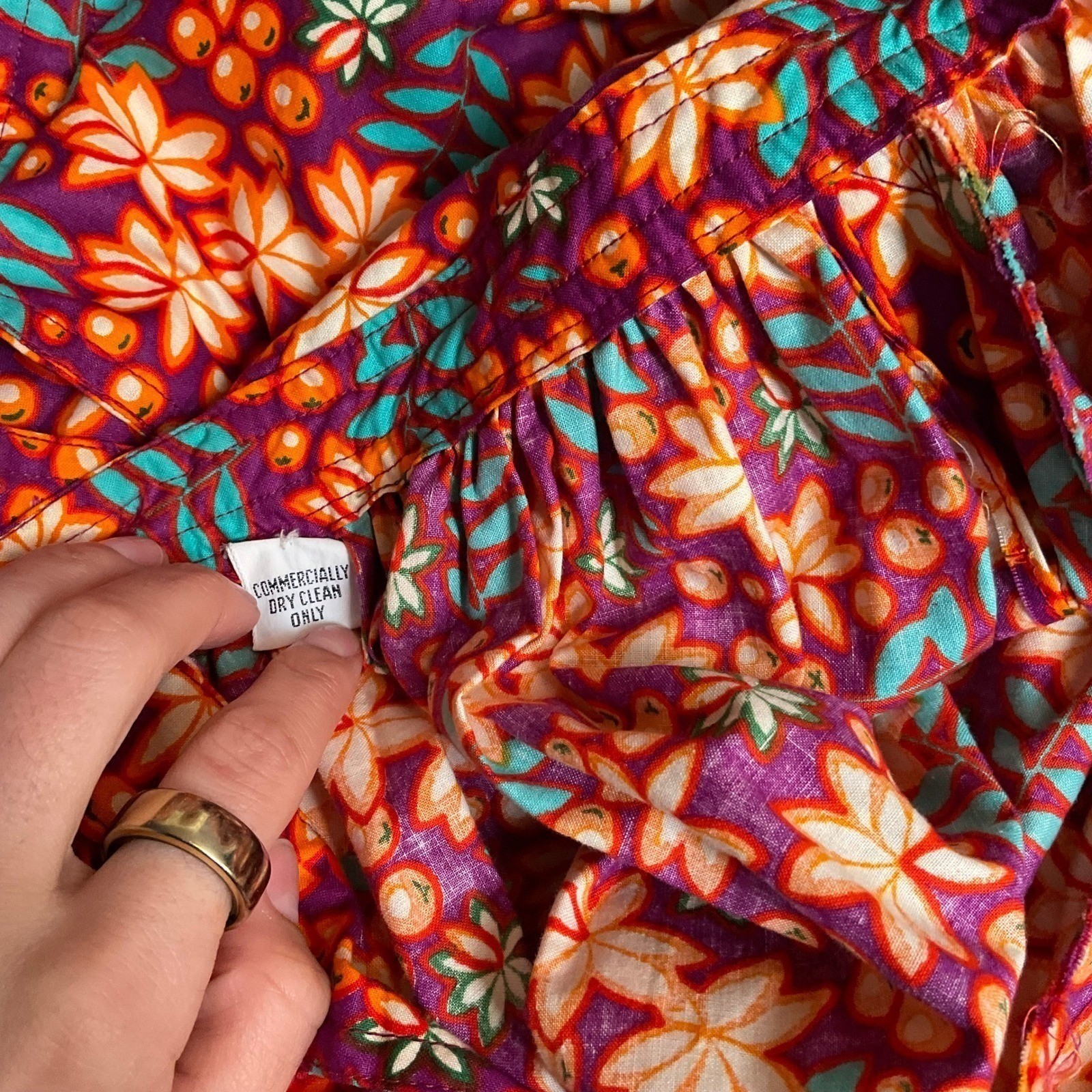 Retro Floral Halter Midi Dress Open Back Button Front Orange Purple Boho Summer
