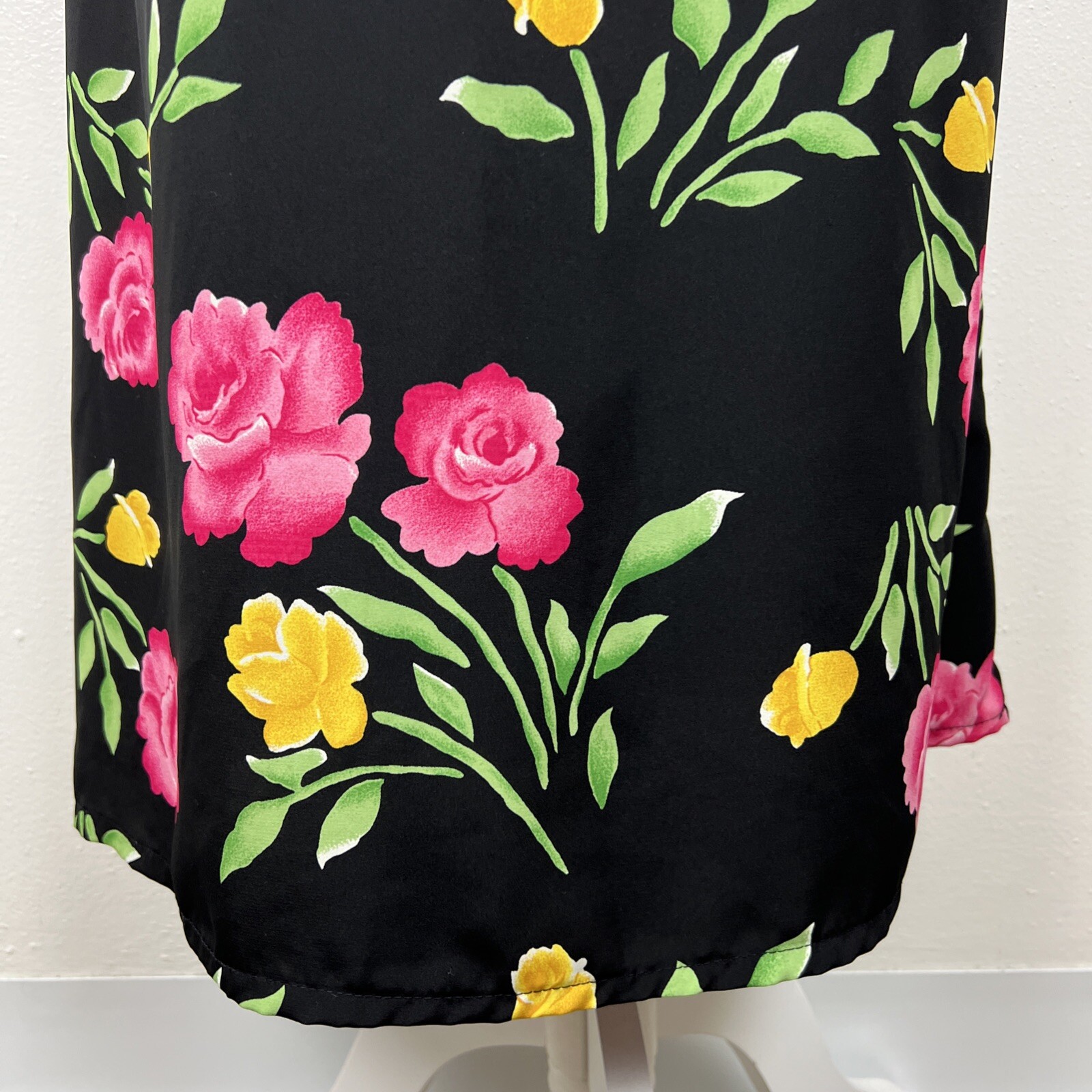 Vintage Kathie Lee Collection Dress Women 12 Black Pink Flora Sheath A-Line Maxi