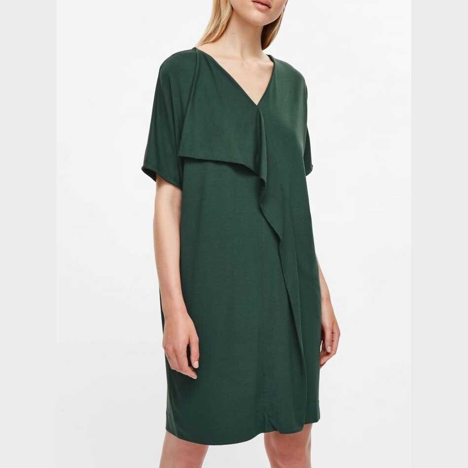 COS drape front jersey dress bottle green relaxed fit short sleeve shift batwing