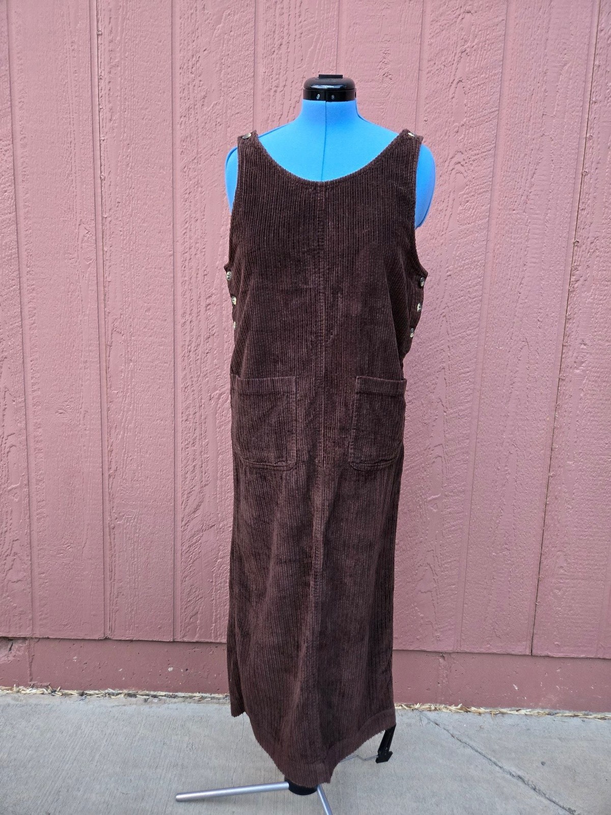 J.Jill Vintage Women’s Brown Corduroy Button-Side Maxi Jumper Dress Size M