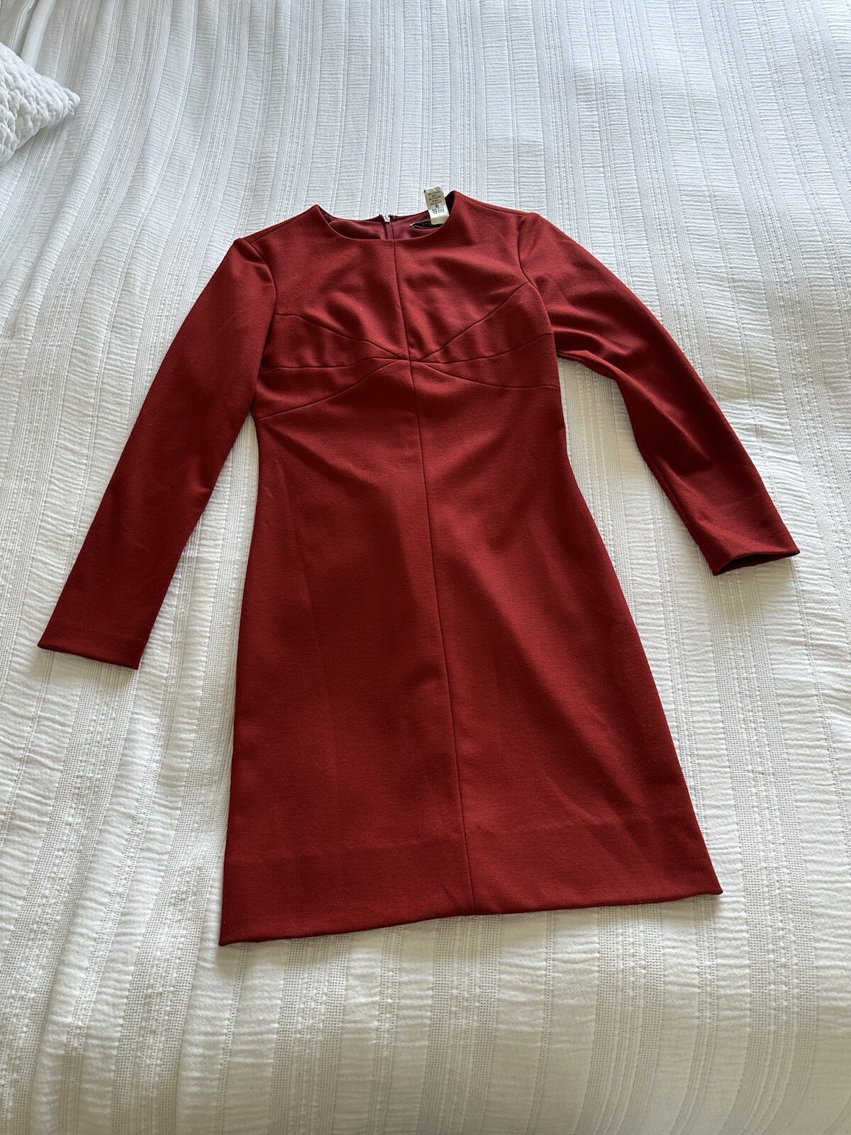 Diane Von Furstenberg Red Wool Blend Long Sleeve Shift Dress UK Size 6 Smart