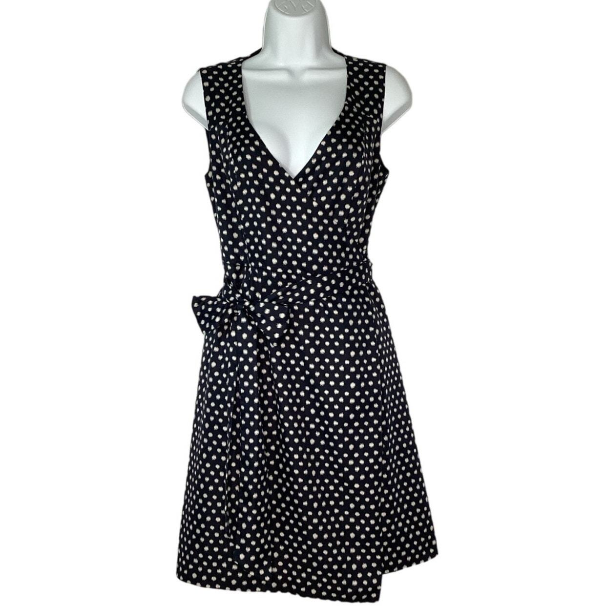 Banana Republic Sleeveless Polka Dot Wrap Dress Black White 4
