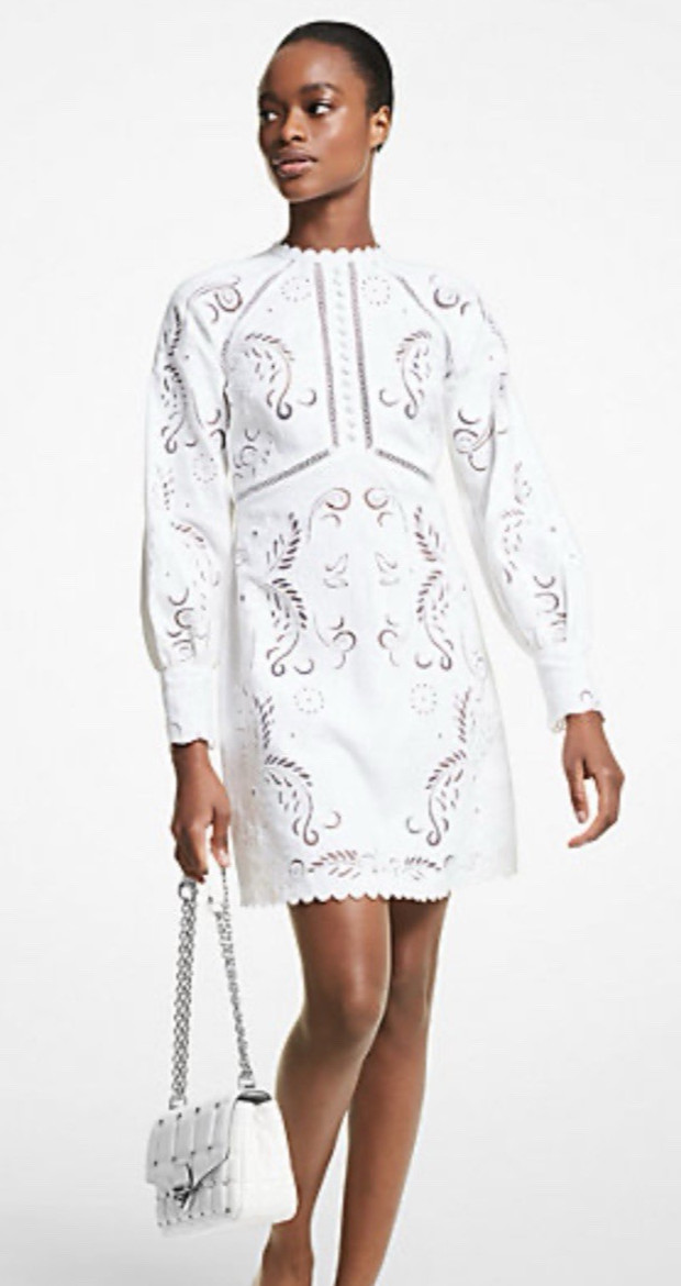 Michael Kors Will Men’s Size 4 Floral Embroided White Hemp Mini Dress $395