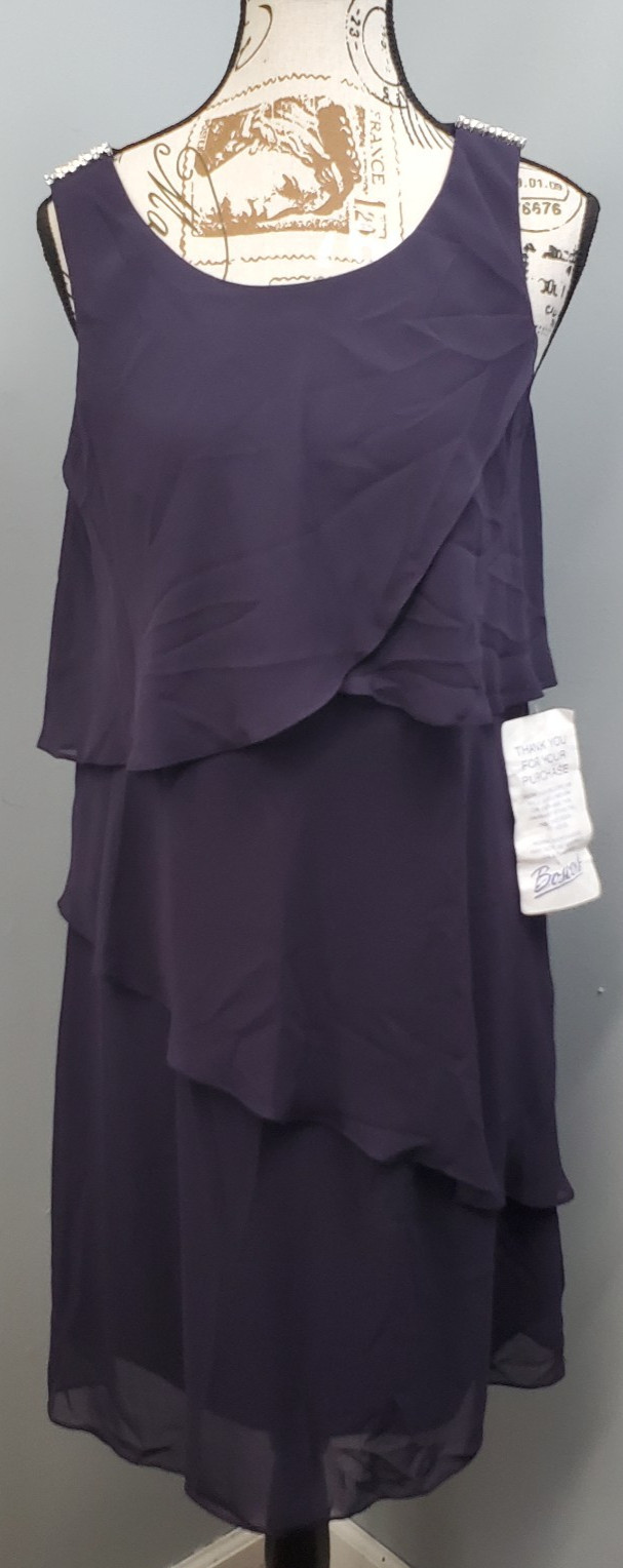 S.L. Fashions New York Chiffon Dress Womens 8 Purple Ruffle Rhinestone Shoulder