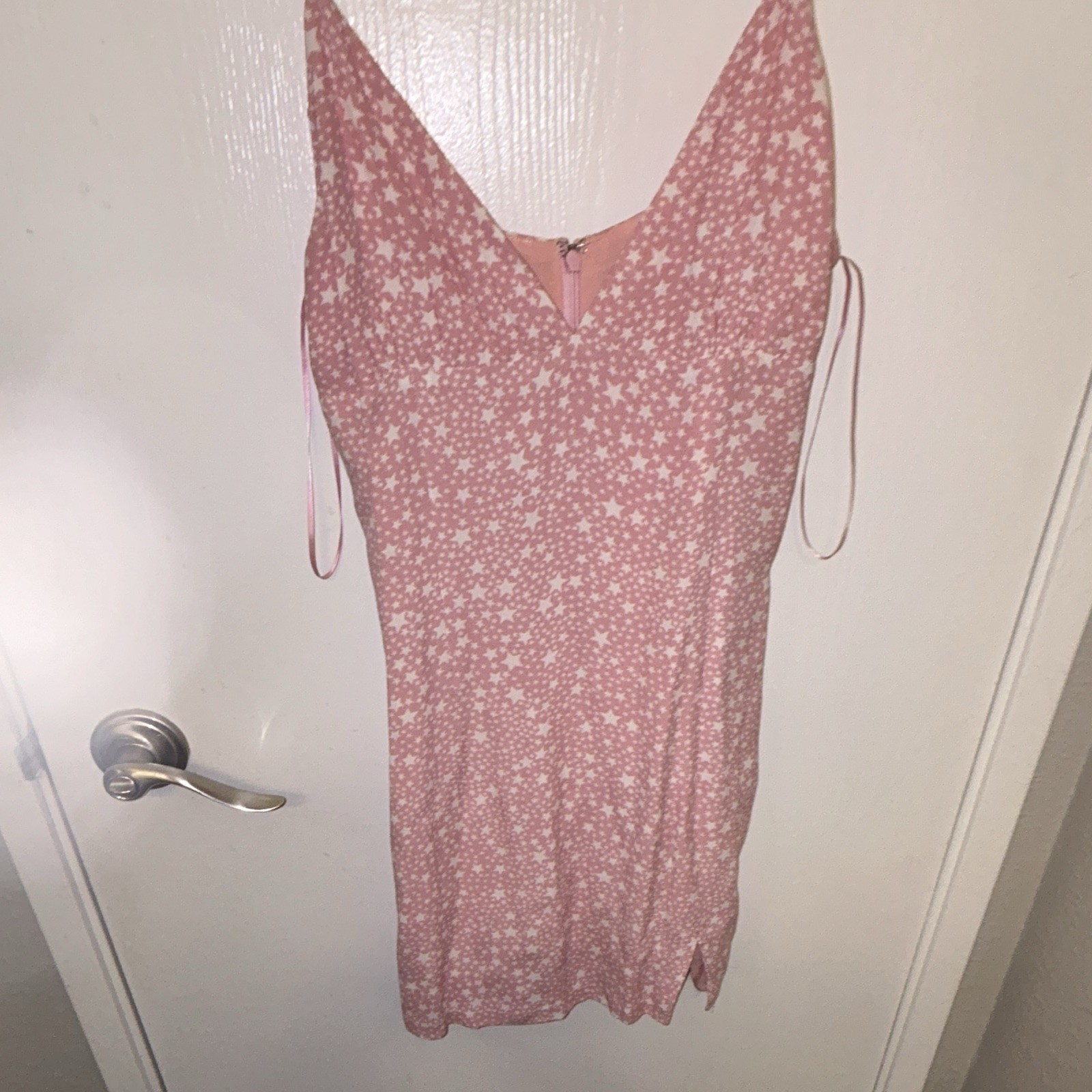 Skylar + Madison Pink/White Star V-Neck Slip Mini Dress Lined Slit M
