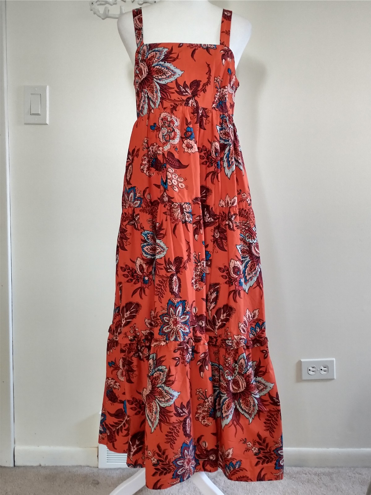 Rhode For Target Orange Boho Block Print Cotton Maxi Dress S