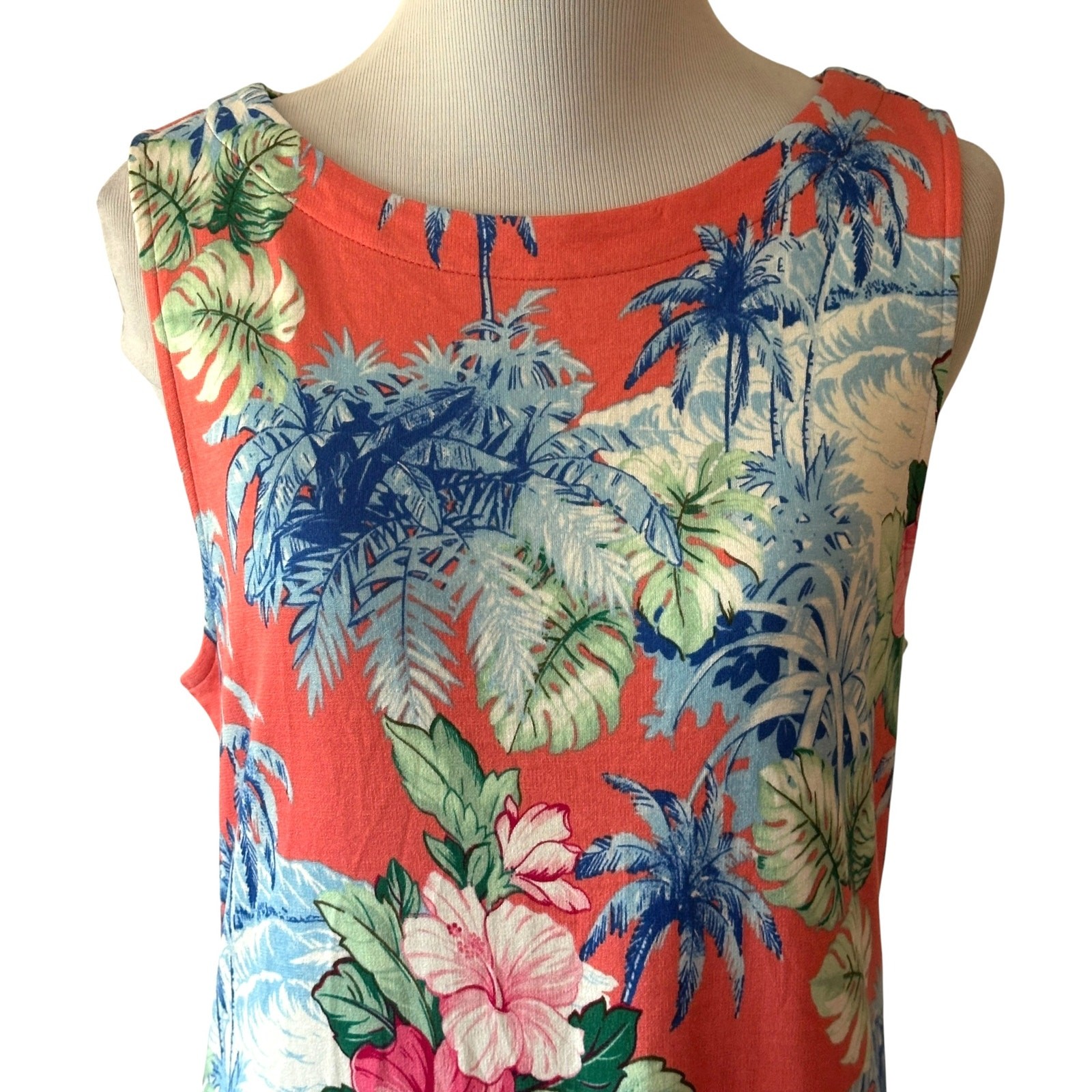 Tommy Bahama Tropical Floral Dress Womens Medium Coral Blue Resortwear Vacation
