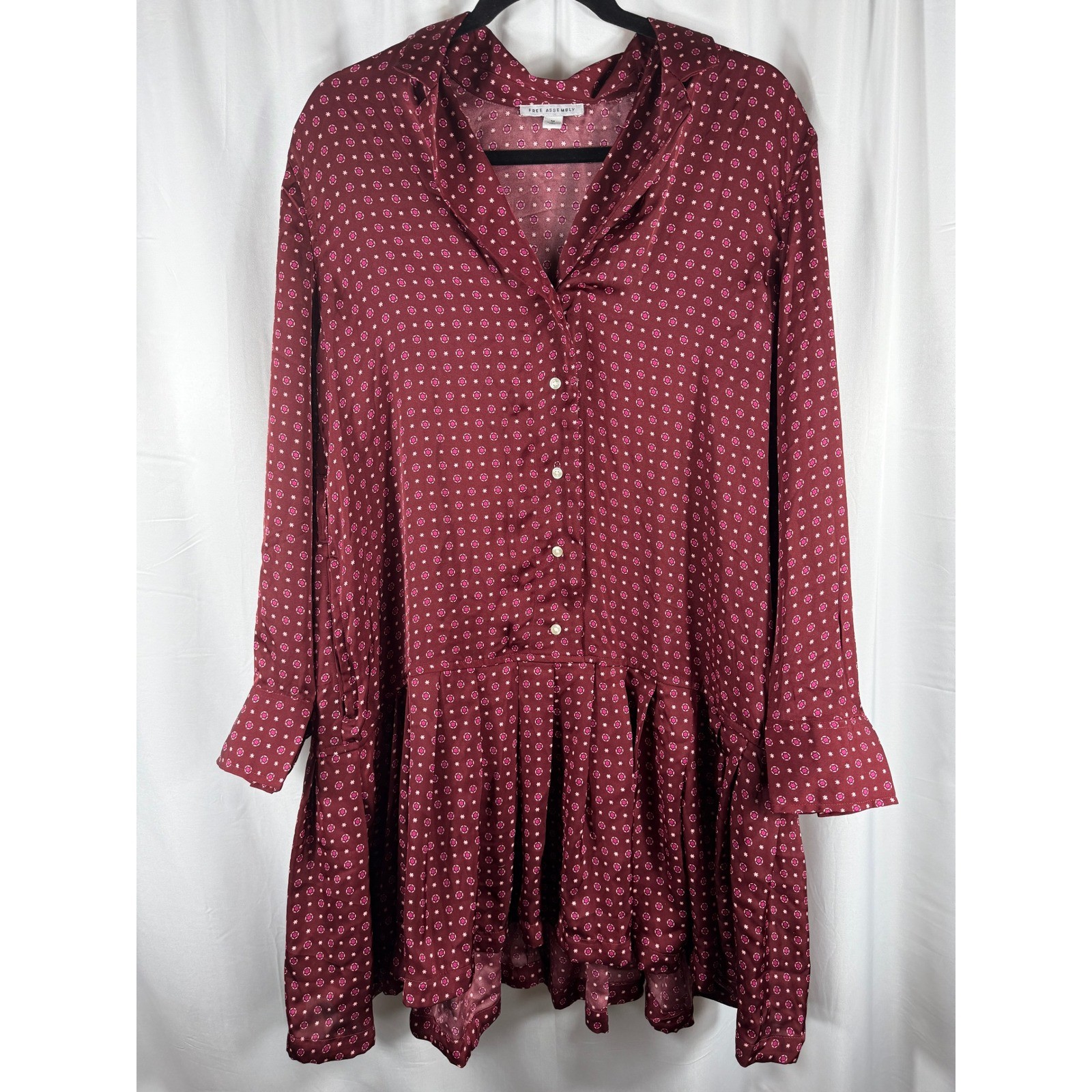 Free Assembly Women’s Burgundy Pink Geometric Print Drop Waist Tunic Dress M