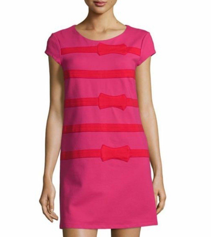 JB by Julie Brown Pink Shift Dress with Red Bow Stripes Size M