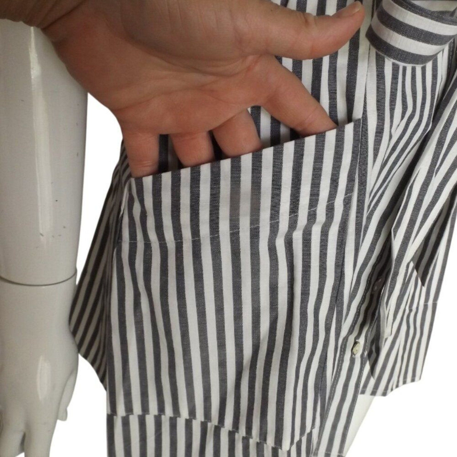 new BP Dress, XXS, Grey/White Stripes, Mini, Buttons, Pockets, Summer, Belt