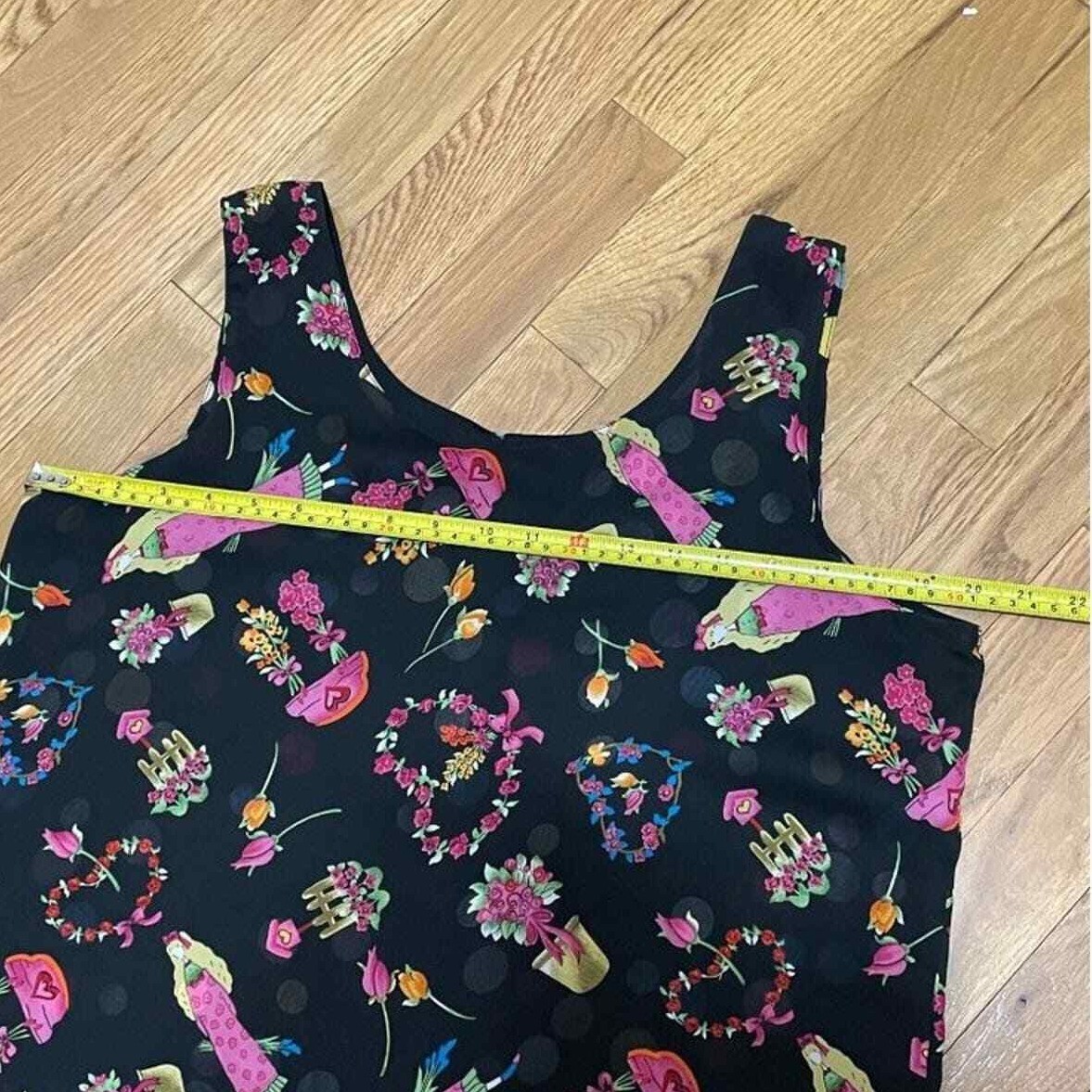 Novelty Print Vtg Reversible Maxi Shift Dress Sleeveless Black Floral & Polkadot