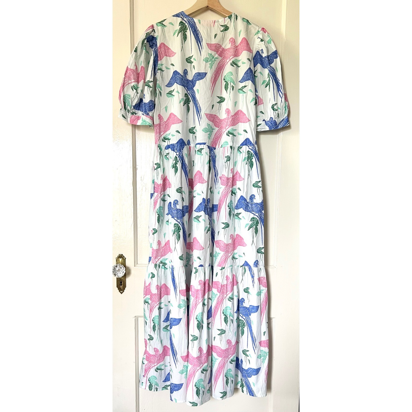 Oliphant Cotton Button Cuff Sleeve Maxi Dress Macaw Blue Pink M Vacation Summer