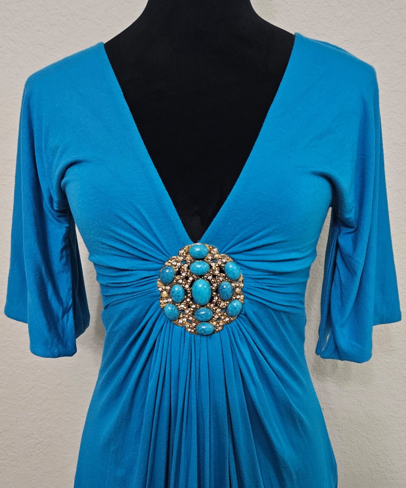 Vintage Beautiful Embellished Turquoise Dress-Size Small