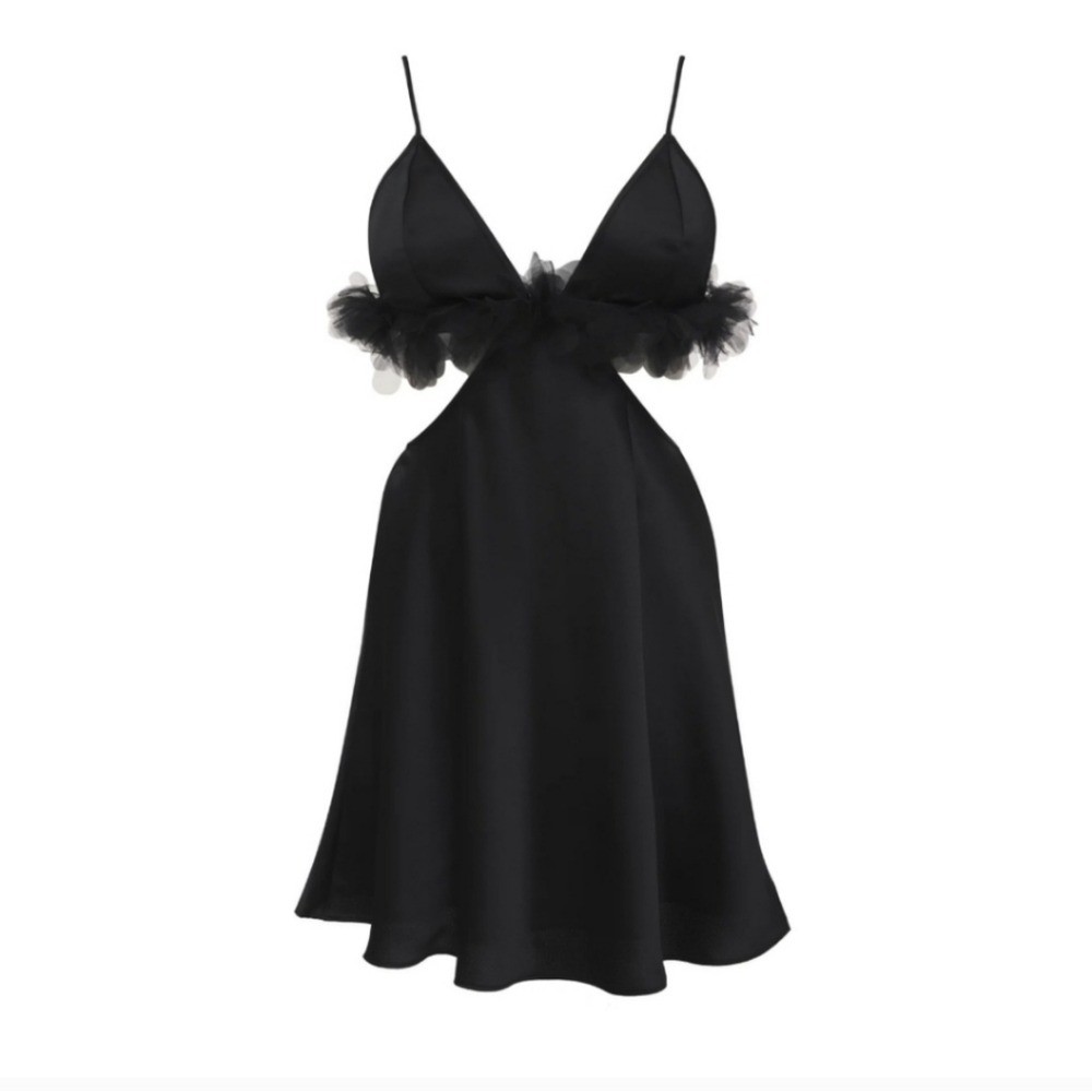 For Love And Lemons New With Tags Black Floral Trim Slip Dress