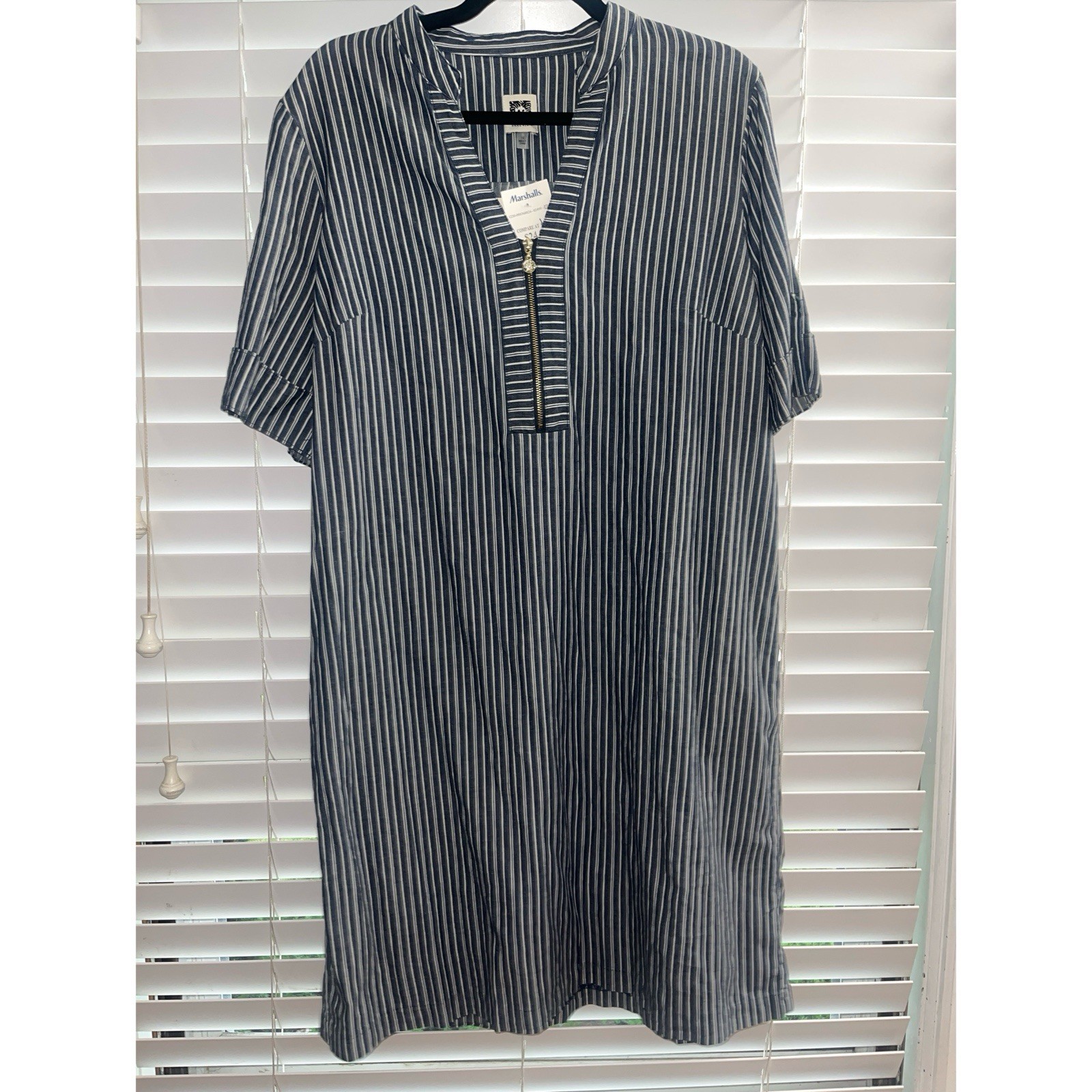 Anne Klein Blue & White Striped Shirt Dress Cotton Striped Dress NWT