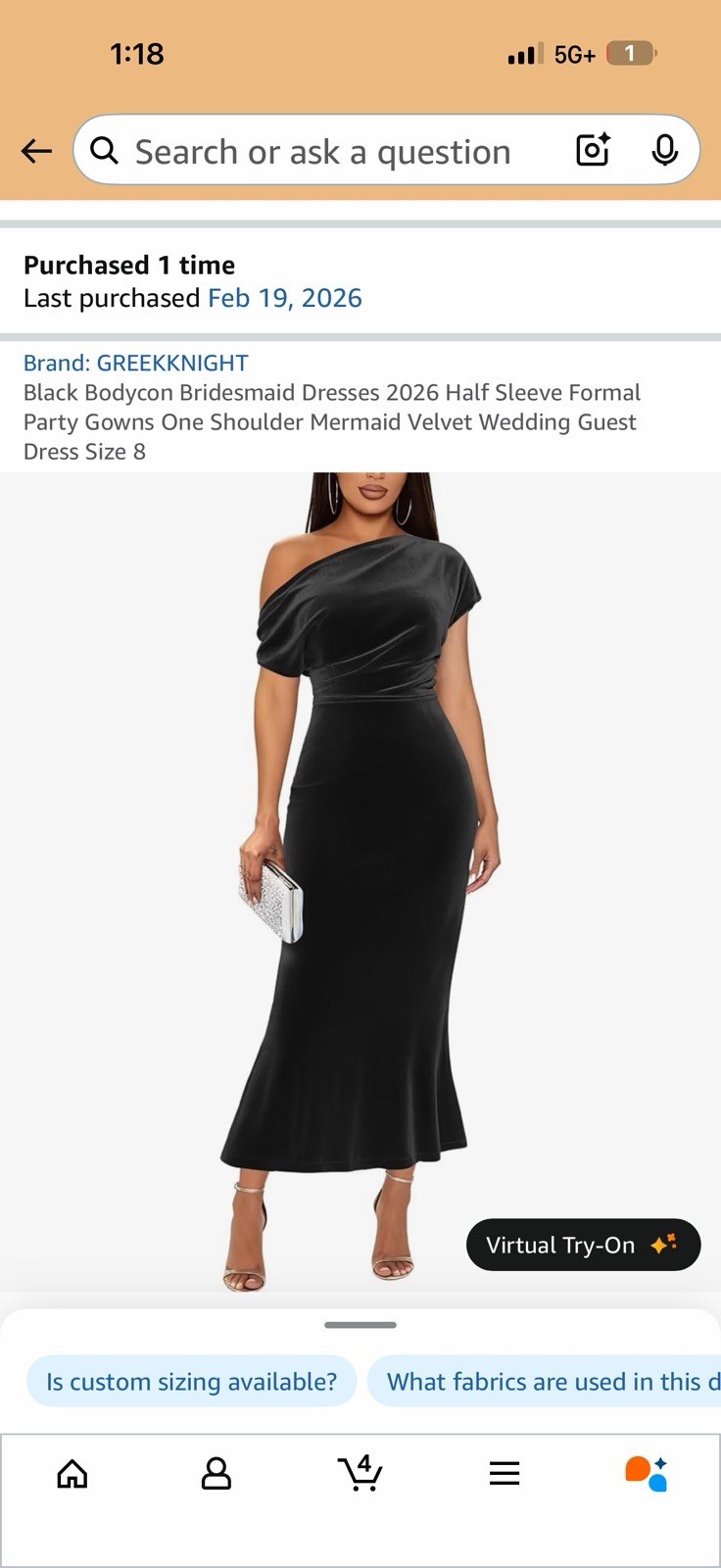 Black Bodycon Formal Party Gowns One Shoulder Dresses 2026 Size 8
