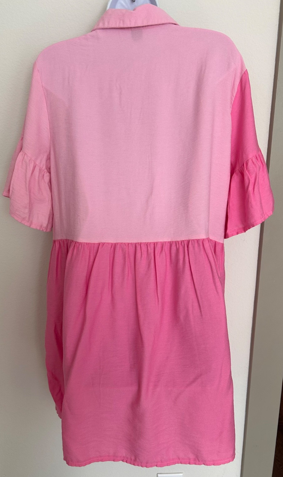 Shein Womens Medium Two Tone Pink Mini Shirt Dress Short Sleeve Cute Summer