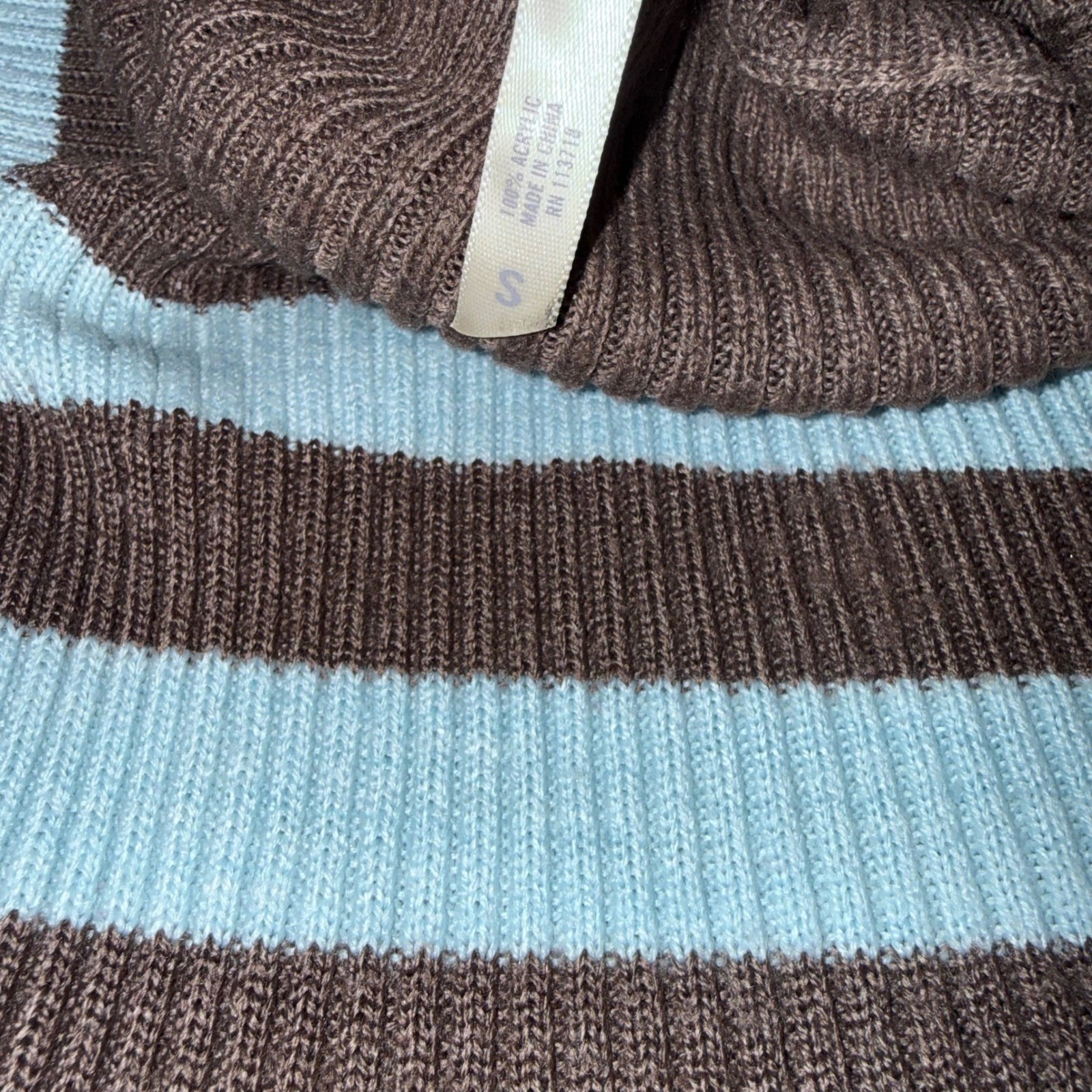 Aeropostale Brown Light Blue Striped Ribbed Turtleneck Sweater Dress Small