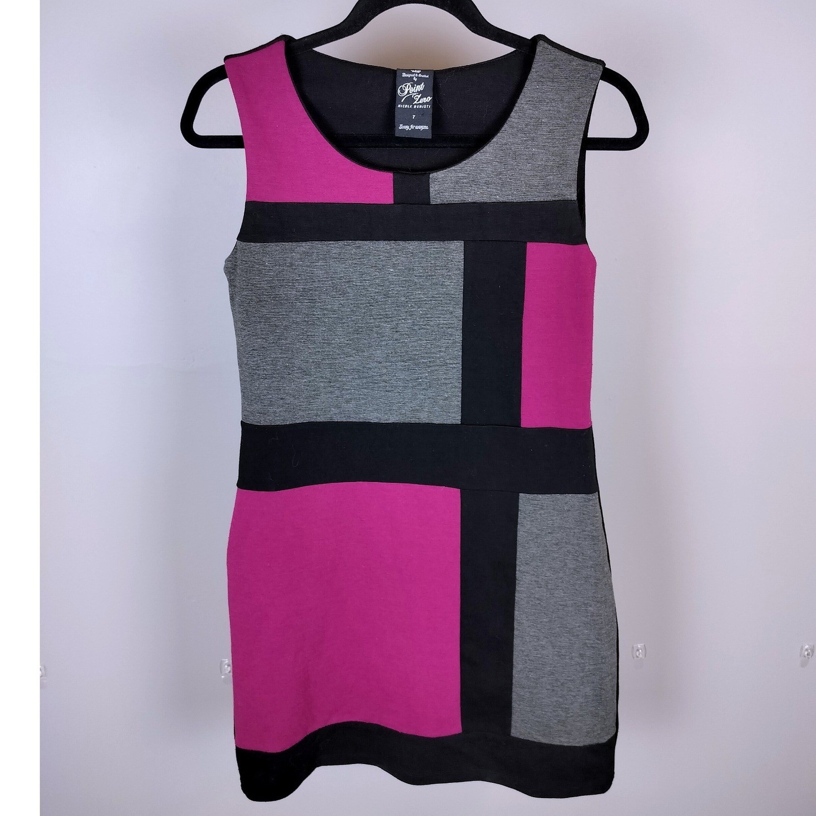 Vintage Nicole Benisti Colorblock Sheath Dress Pink Grey Black Geometric