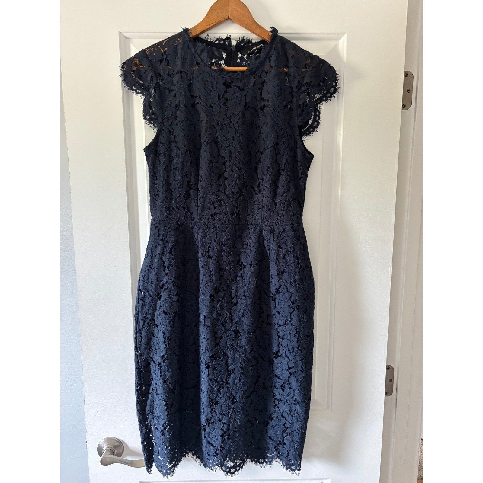 Merokeety Lace Cocktail Dress Womens Medium Navy Blue Floral Cap Sleeve Wedding